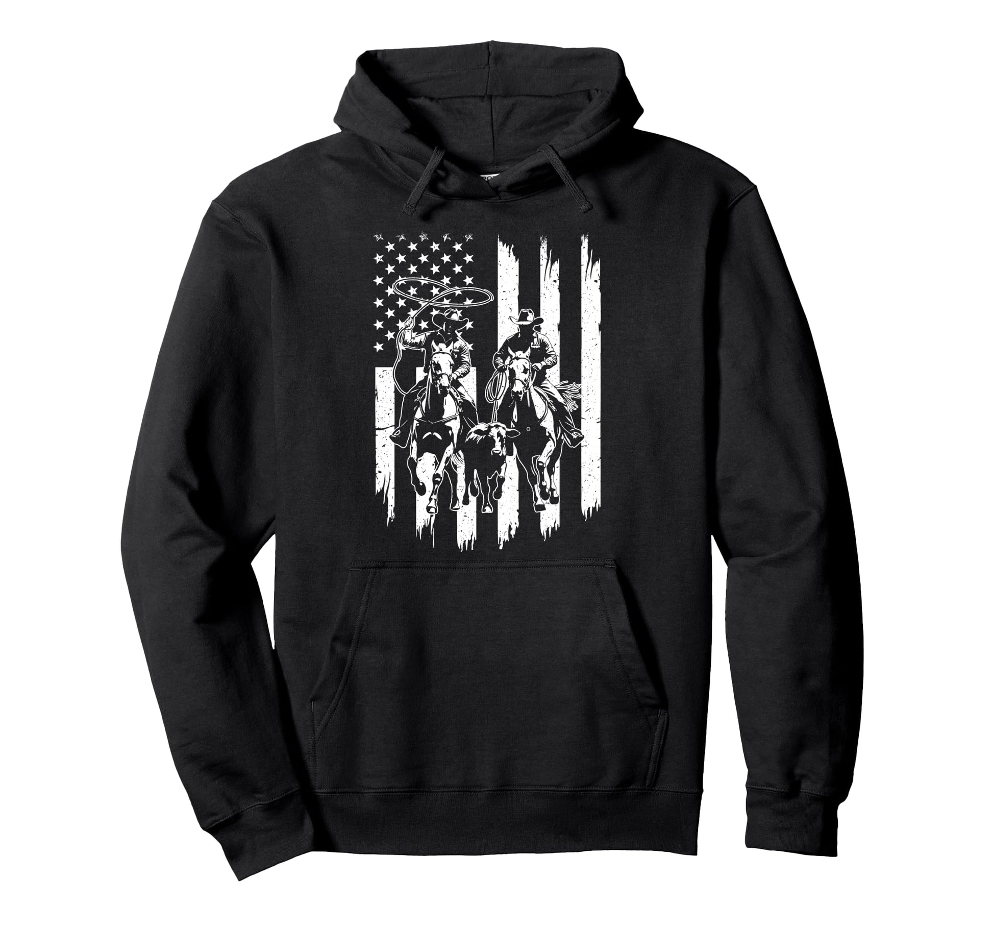 Usa Flag Rodeo Team Roping Cowboy Hoodie - Custom Art Print for Adults - T-Shirt, Sweatshirt, Hoodie