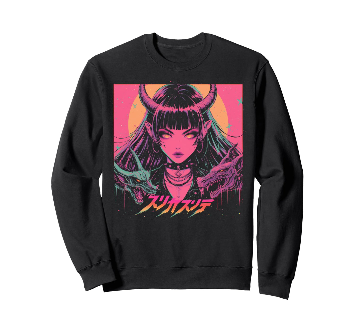 Goth Grunge Demon Anime Waifu Sweatshirt - Novelty Apparel for Adults - T-Shirt, Sweatshirt, Hoodie
