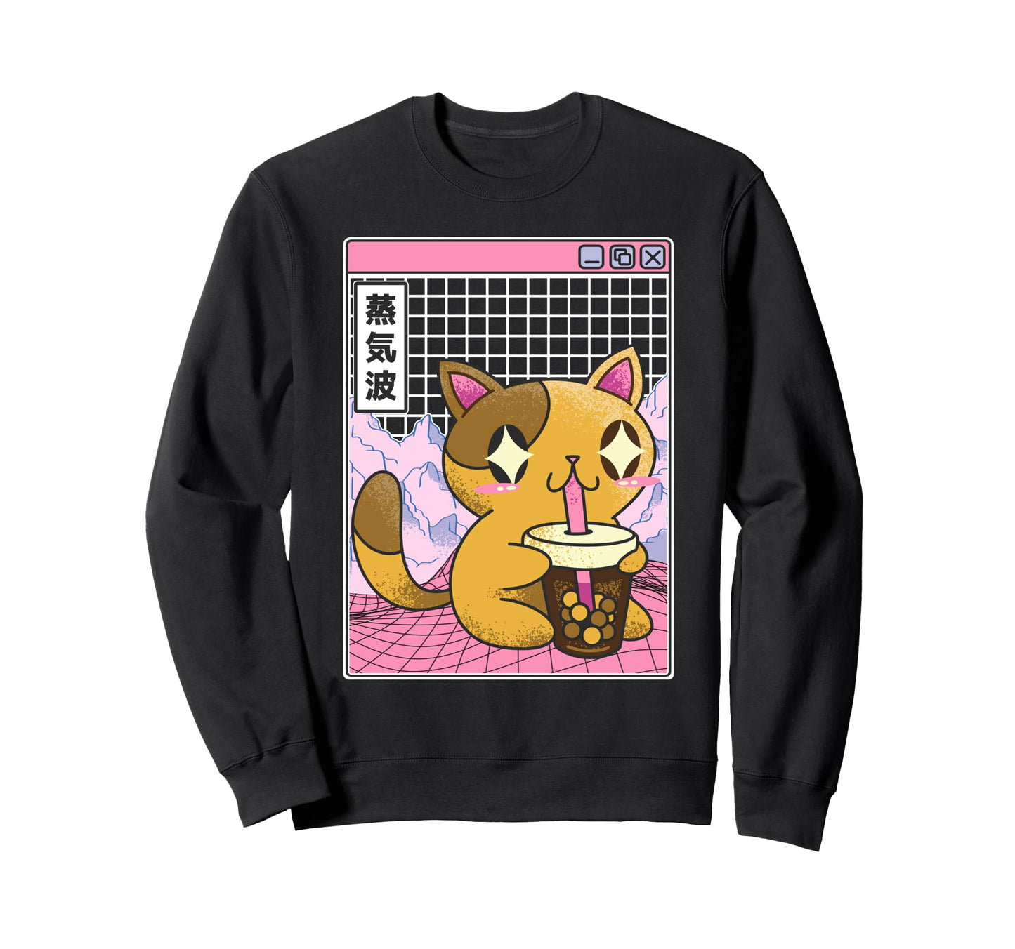 Cat Drinking Bubble Tea Boba Japan Sweatshirt - Novelty Apparel Men Women - T-Shirt, Sweatshirt, Hoodie