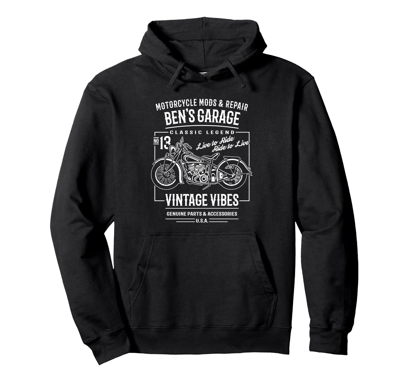 Bens Garage Motorcycle Name Ben Hoodie - Graphic Print for Adults - T-Shirt, Sweatshirt, Hoodie