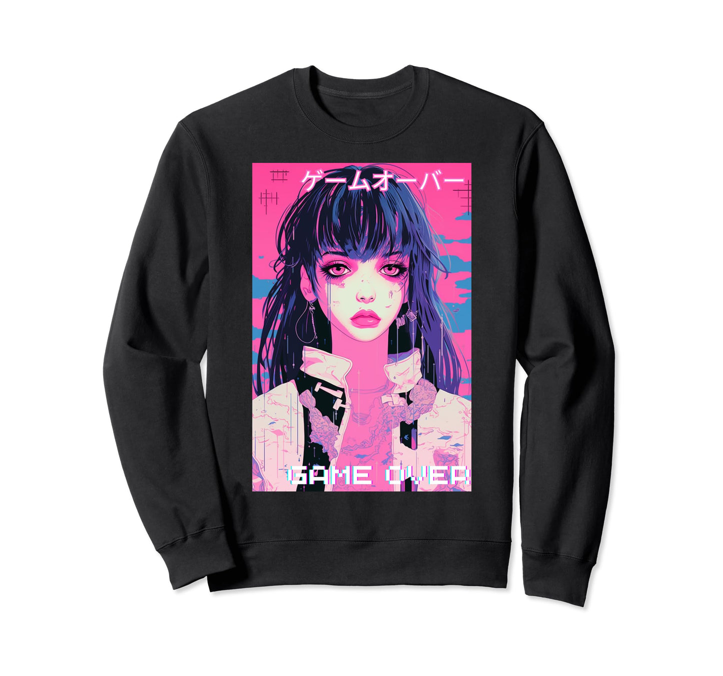 Japanese Vaporwave Sad Anime Sweatshirt - Aesthetic Graphic for Adults - T-Shirt, Sweatshirt, Hoodie