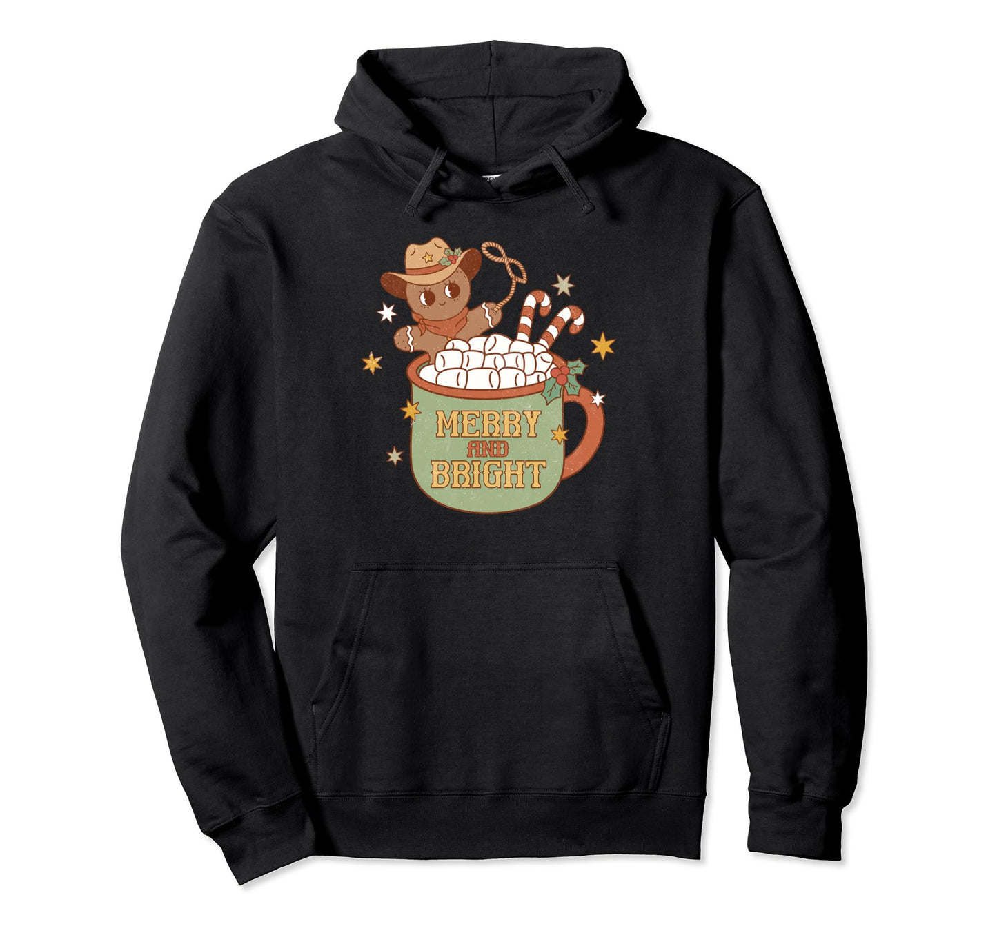 Howdy Western Merry Bright Gingrbread Hoodie - Novelty Apparel for Adults - T-Shirt, Sweatshirt, Hoodie