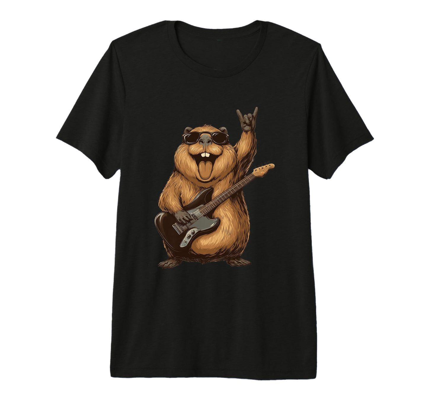 Funny Rock Beaver Guitar Player Tri T-Shirt - Custom Art Print for Adults - T-Shirt, Sweatshirt, Hoodie