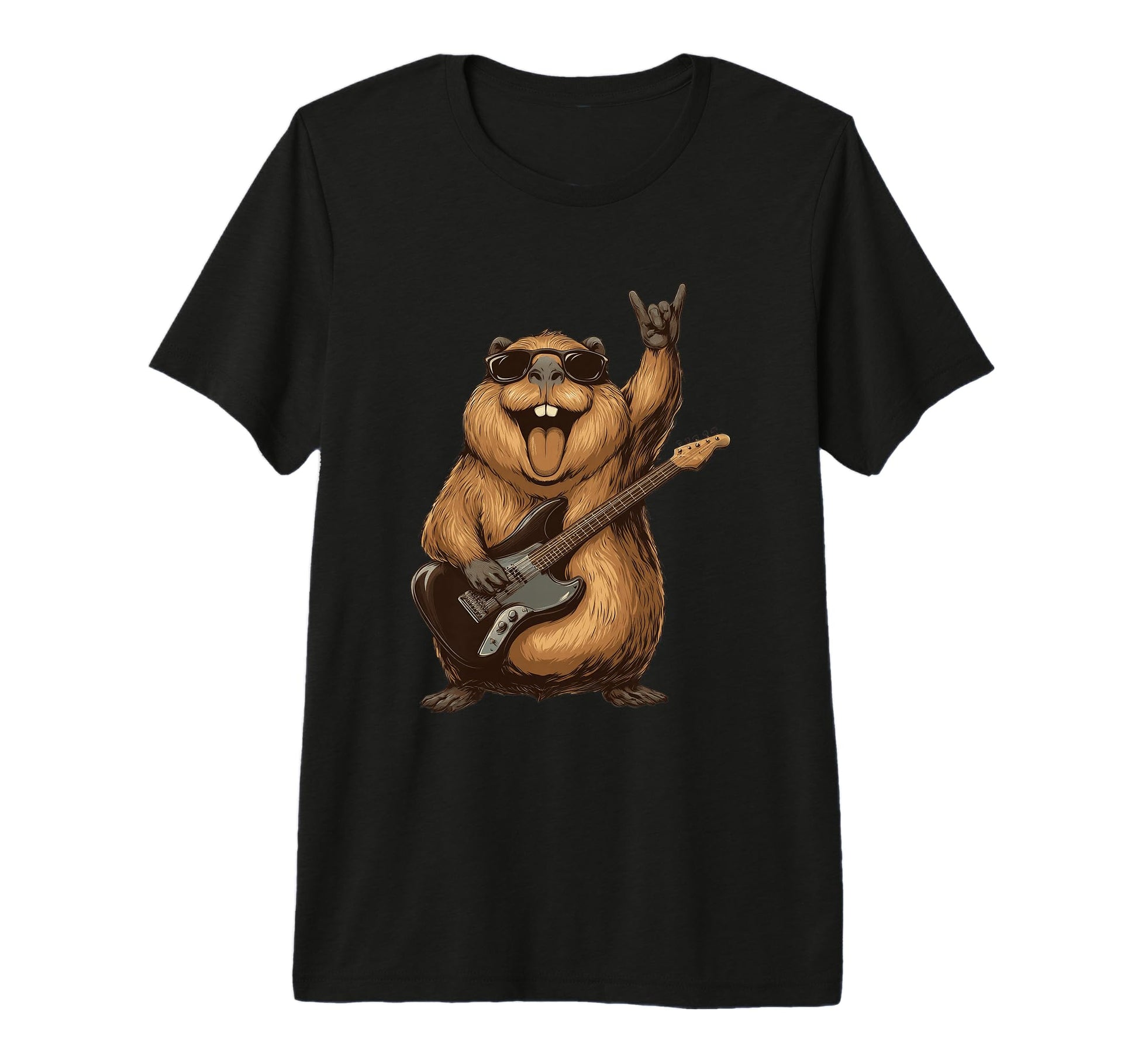 Funny Rock Beaver Guitar Player Tri T-Shirt - Custom Art Print for Adults - T-Shirt, Sweatshirt, Hoodie