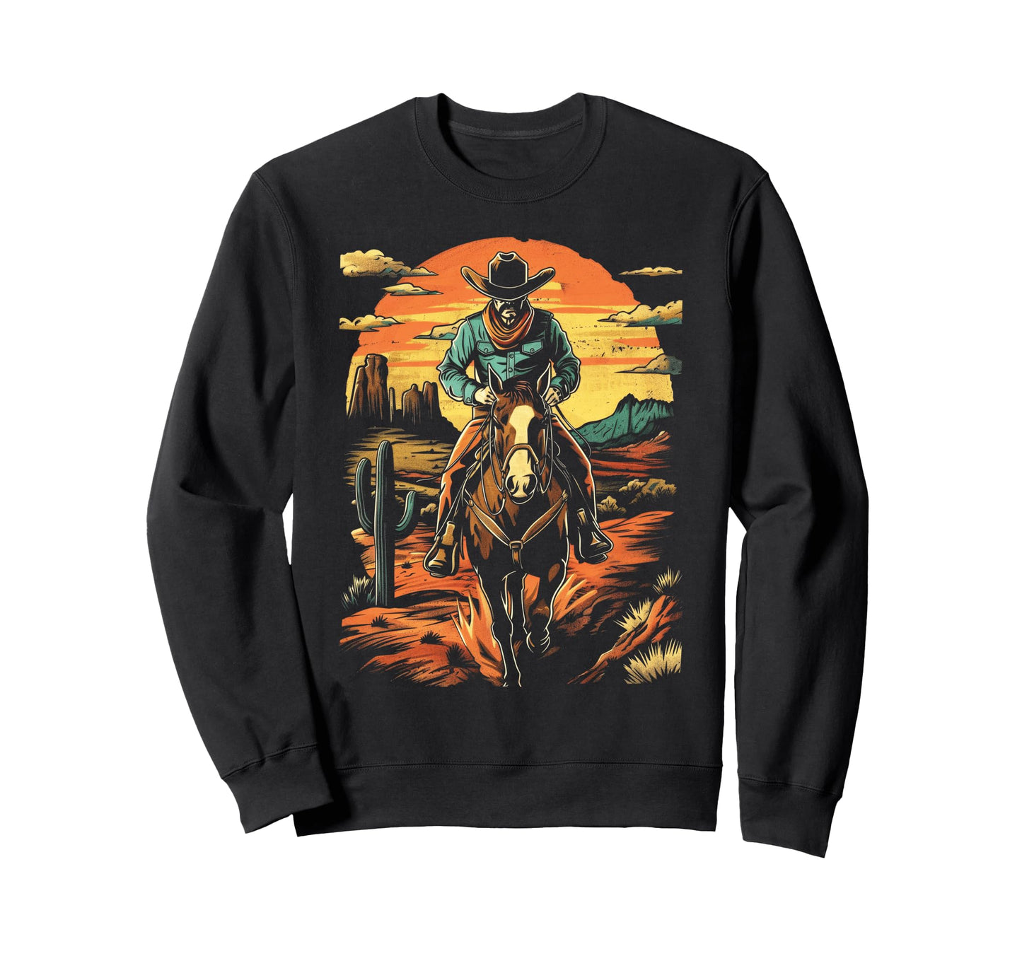Southwestern Cowboy Western Desert Sweatshirt - Unique Graphic Unisex - T-Shirt, Sweatshirt, Hoodie