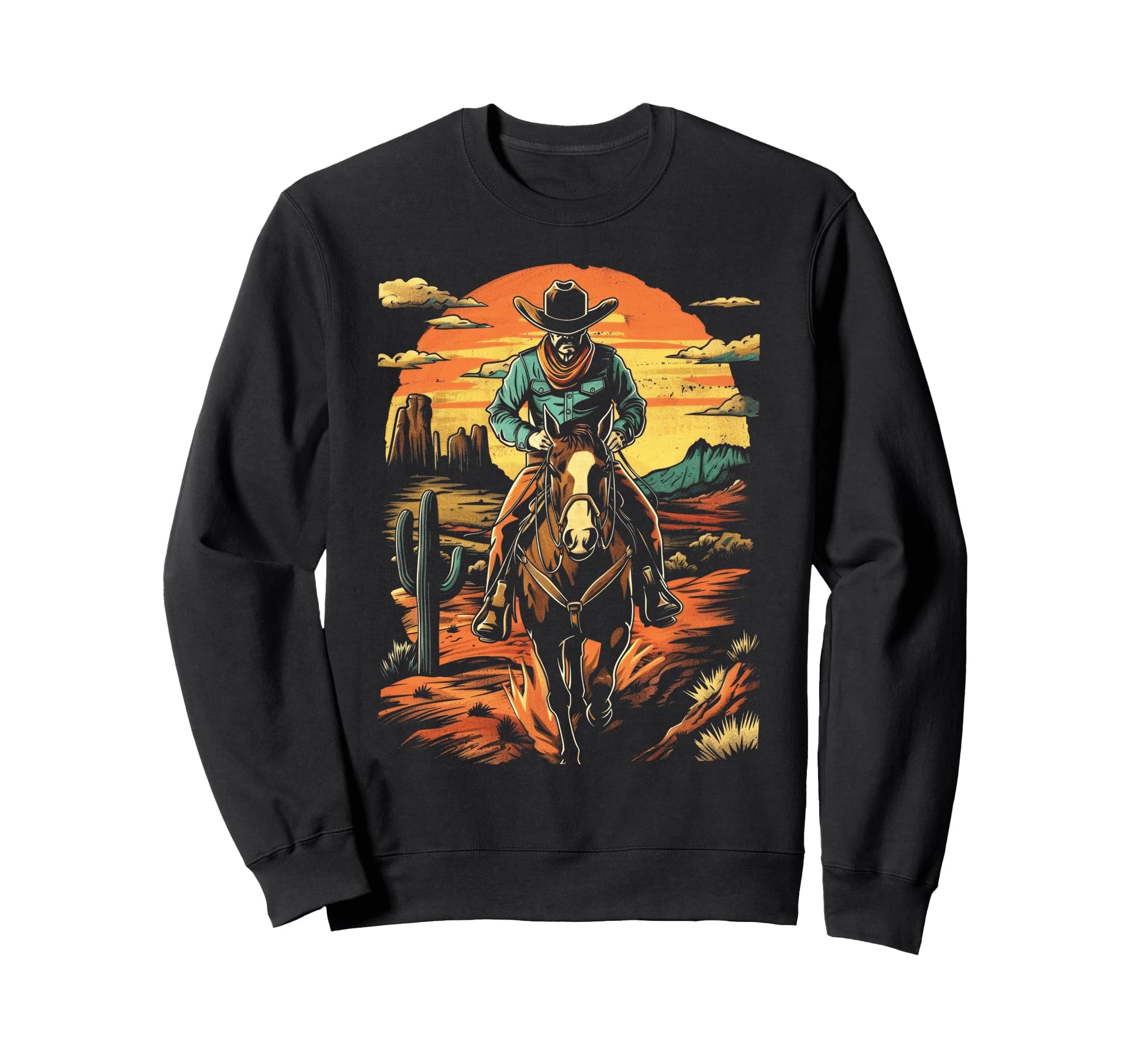 Southwestern Cowboy Western Desert Sweatshirt - Unique Graphic Unisex - T-Shirt, Sweatshirt, Hoodie
