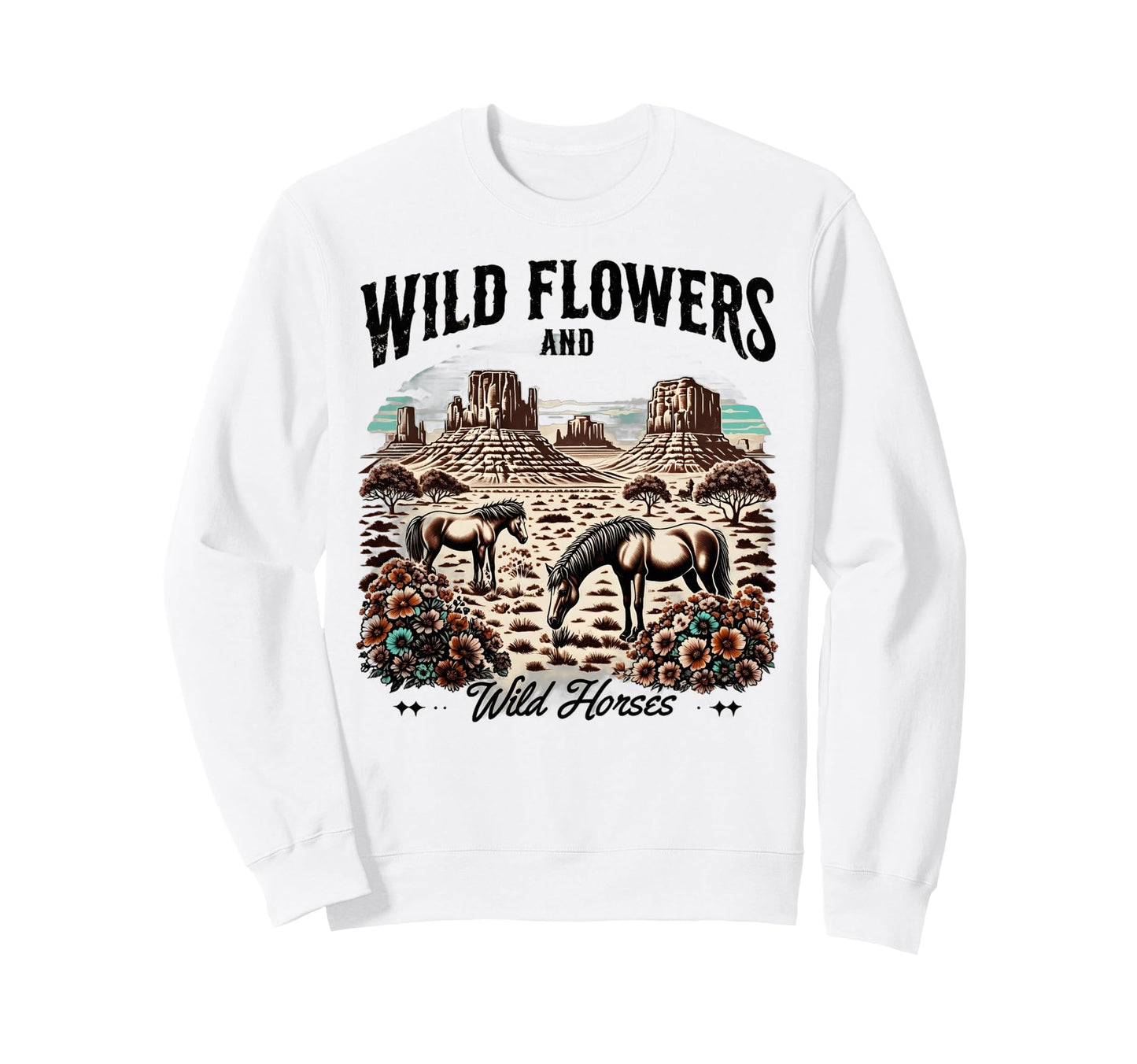 Horses Wildflowers Cowgirl Sweatshirt - Minimalist Print for Adults - T-Shirt, Sweatshirt, Hoodie