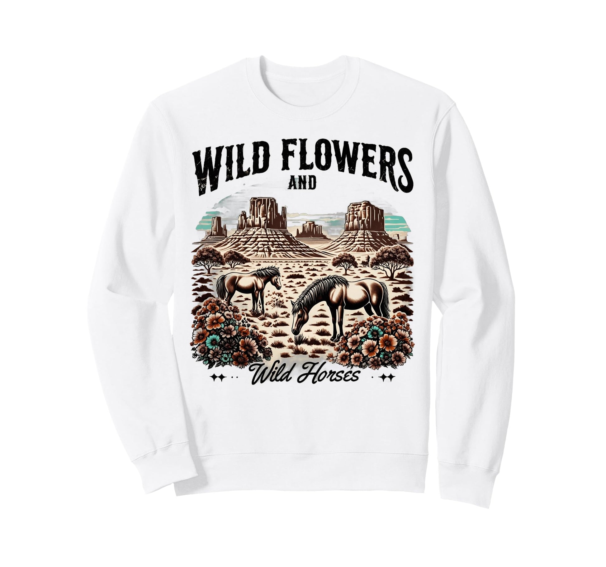 Horses Wildflowers Cowgirl Sweatshirt - Minimalist Print for Adults - T-Shirt, Sweatshirt, Hoodie