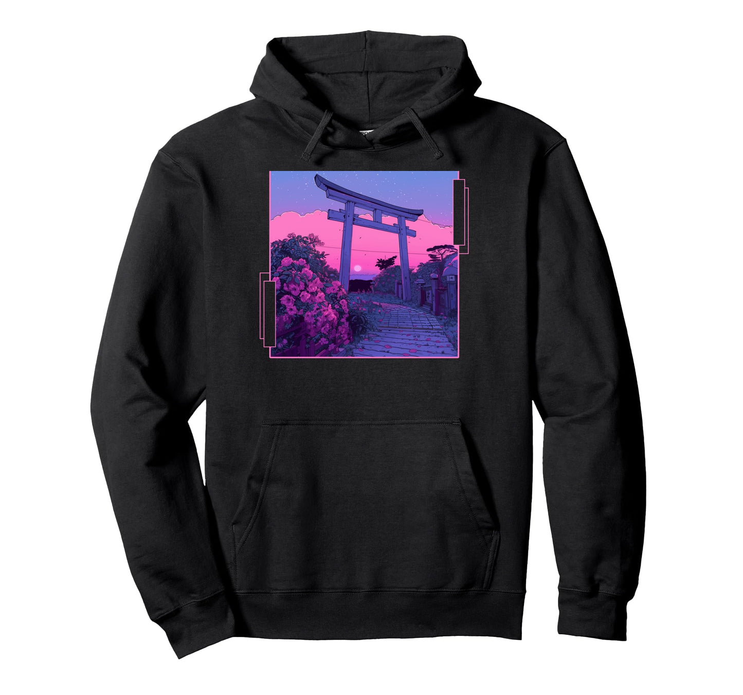 Vaporwave Japanese Aesthetic Torii Hoodie - Custom Art Print Men Women - T-Shirt, Sweatshirt, Hoodie