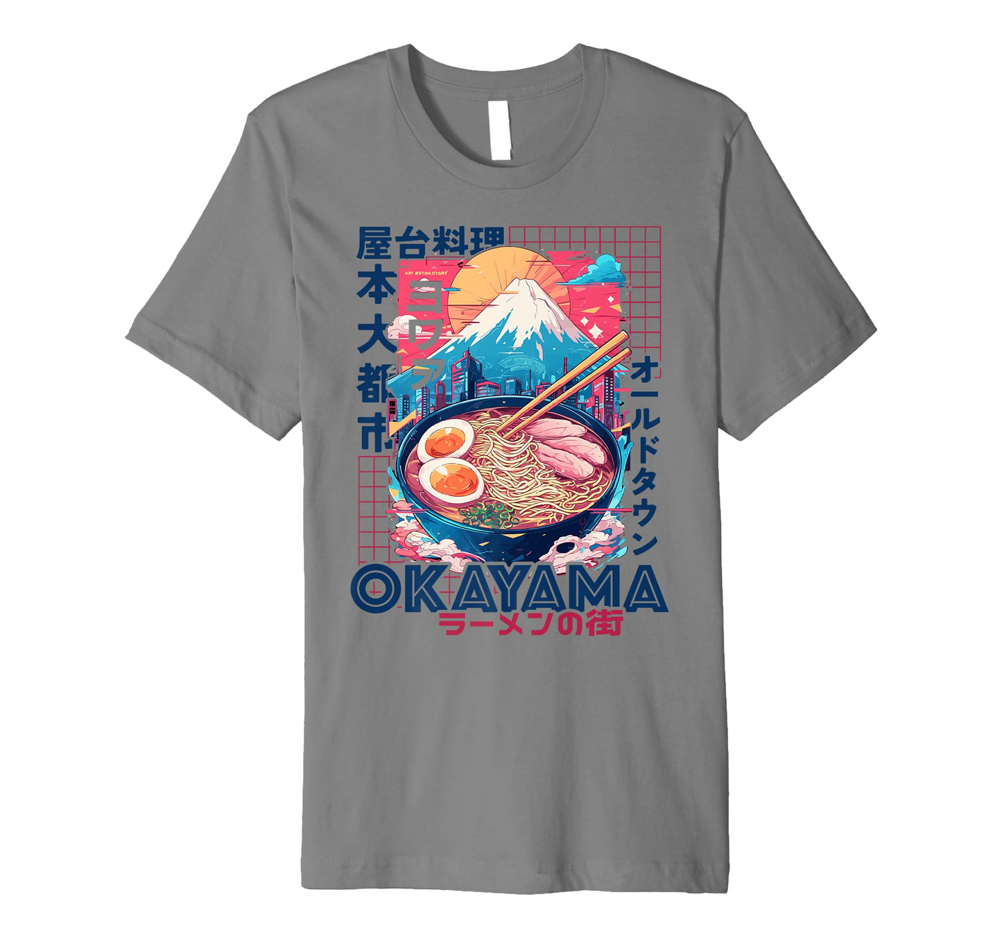 Okayama City 80S Synthwave Ramen Bowl T-Shirt - Novelty Apparel Men Women - T-Shirt, Sweatshirt, Hoodie