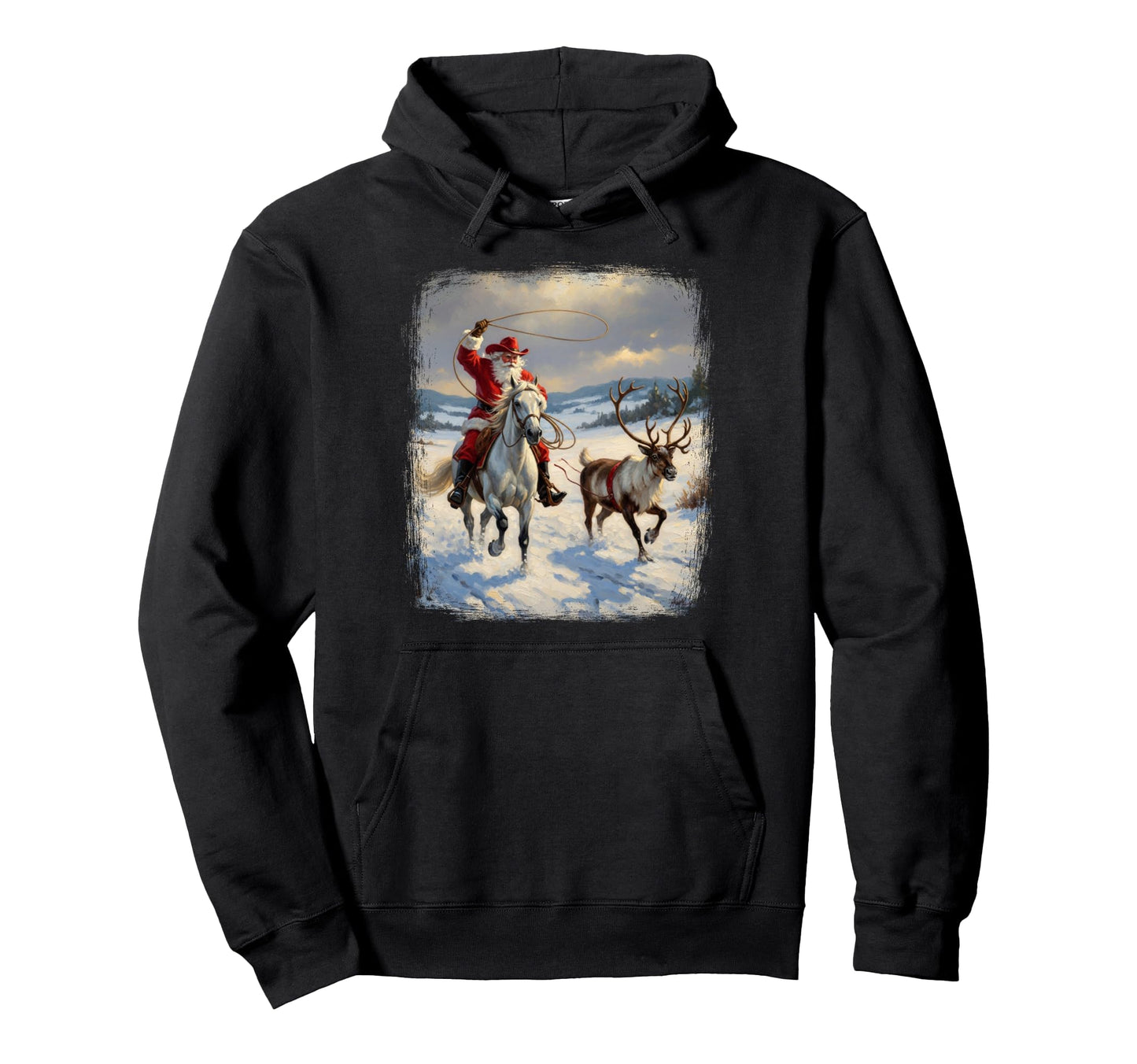 Lasso Reindeer Cowboy Santa Hoodie - Minimalist Print Men Women - T-Shirt, Sweatshirt, Hoodie