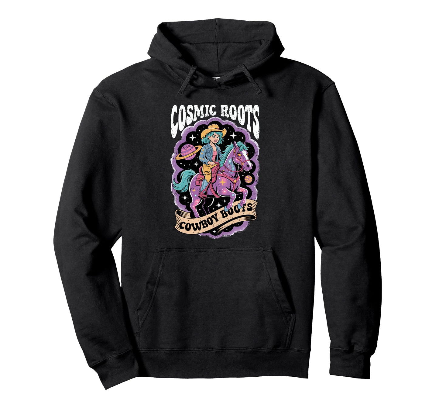 Cosmic Roots Cowboy Boots Horse Space Hoodie - Fun Novelty Design Unisex - T-Shirt, Sweatshirt, Hoodie