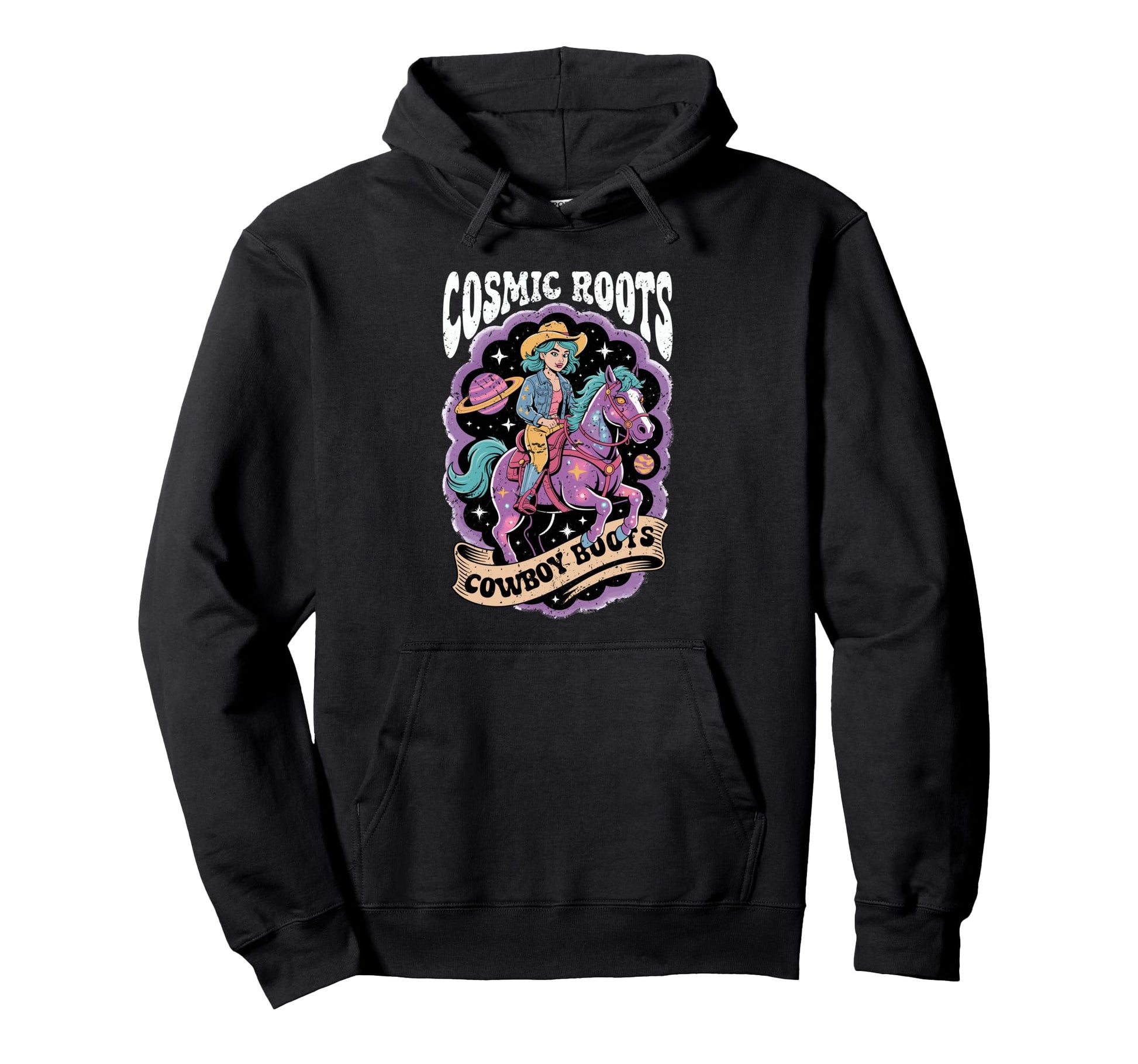 Cosmic Roots Cowboy Boots Horse Space Hoodie - Fun Novelty Design Unisex - T-Shirt, Sweatshirt, Hoodie