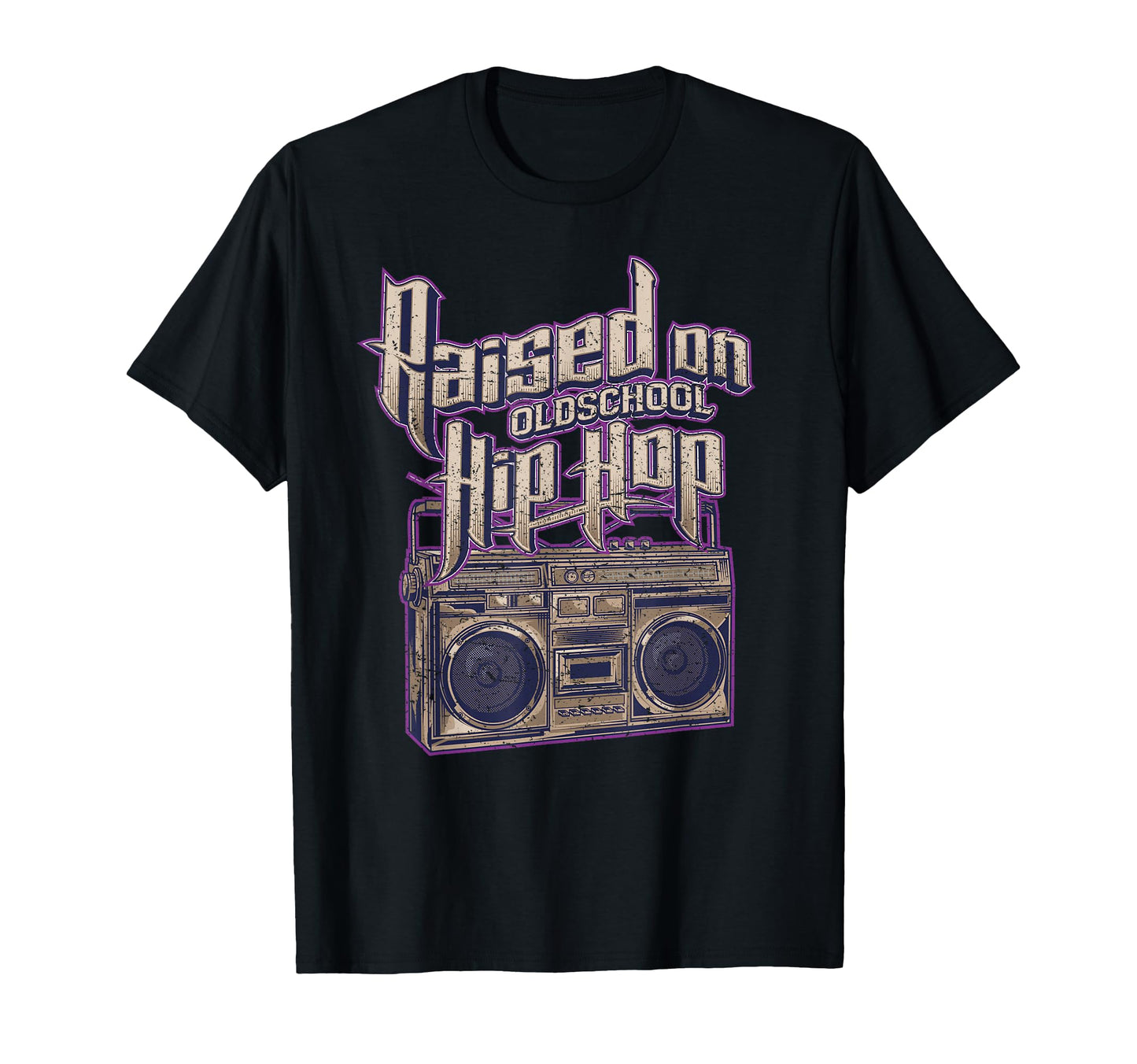 Raised Old School Hip Hop And Boombox T-Shirt - Novelty Apparel for Adults - T-Shirt, Sweatshirt, Hoodie