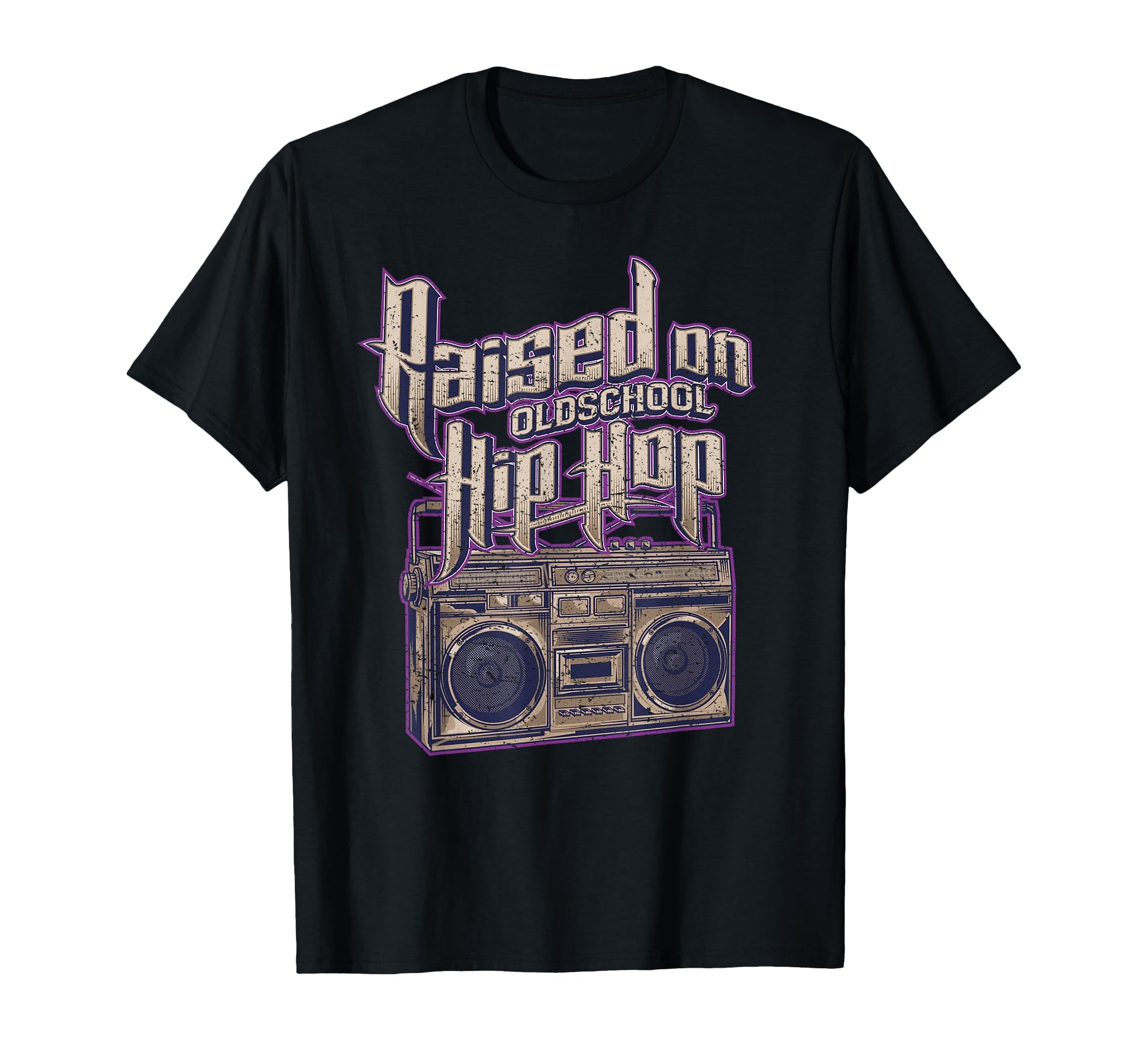 Raised Old School Hip Hop And Boombox T-Shirt - Novelty Apparel for Adults - T-Shirt, Sweatshirt, Hoodie