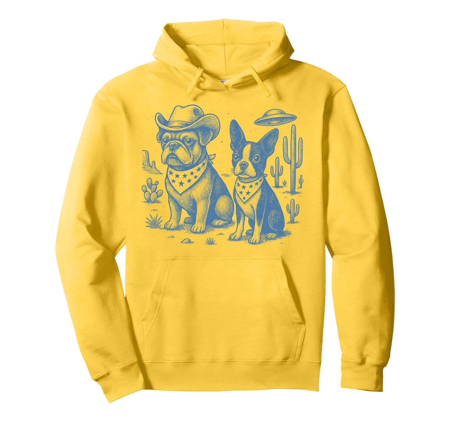 French Bulldog Cowboy Boston Terrier Hoodie - Unique Graphic for Adults - T-Shirt, Sweatshirt, Hoodie