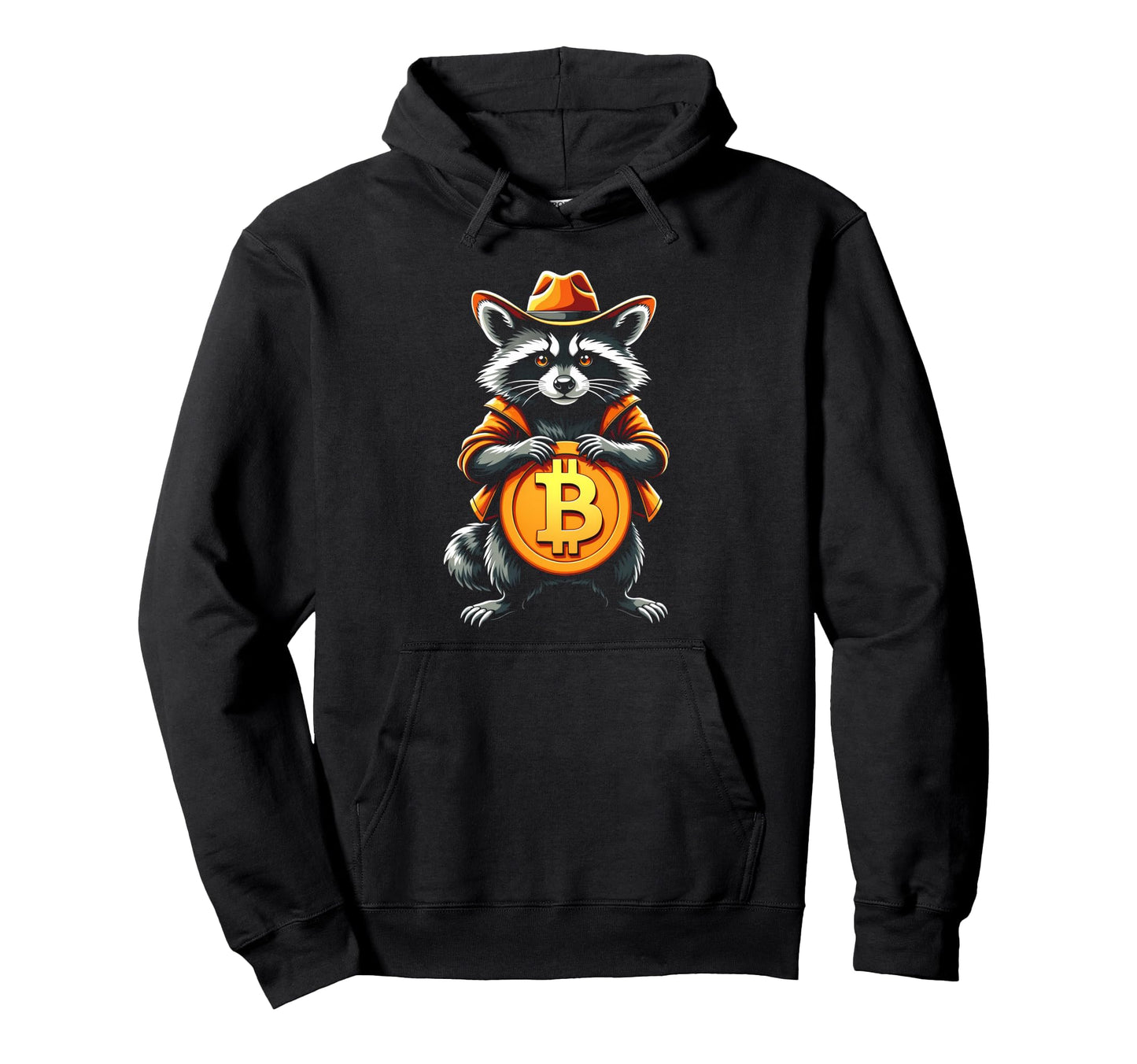 Raccoon Cowboy Bitcoin Logo Hodl Btc Hoodie - Minimalist Print Unisex - T-Shirt, Sweatshirt, Hoodie