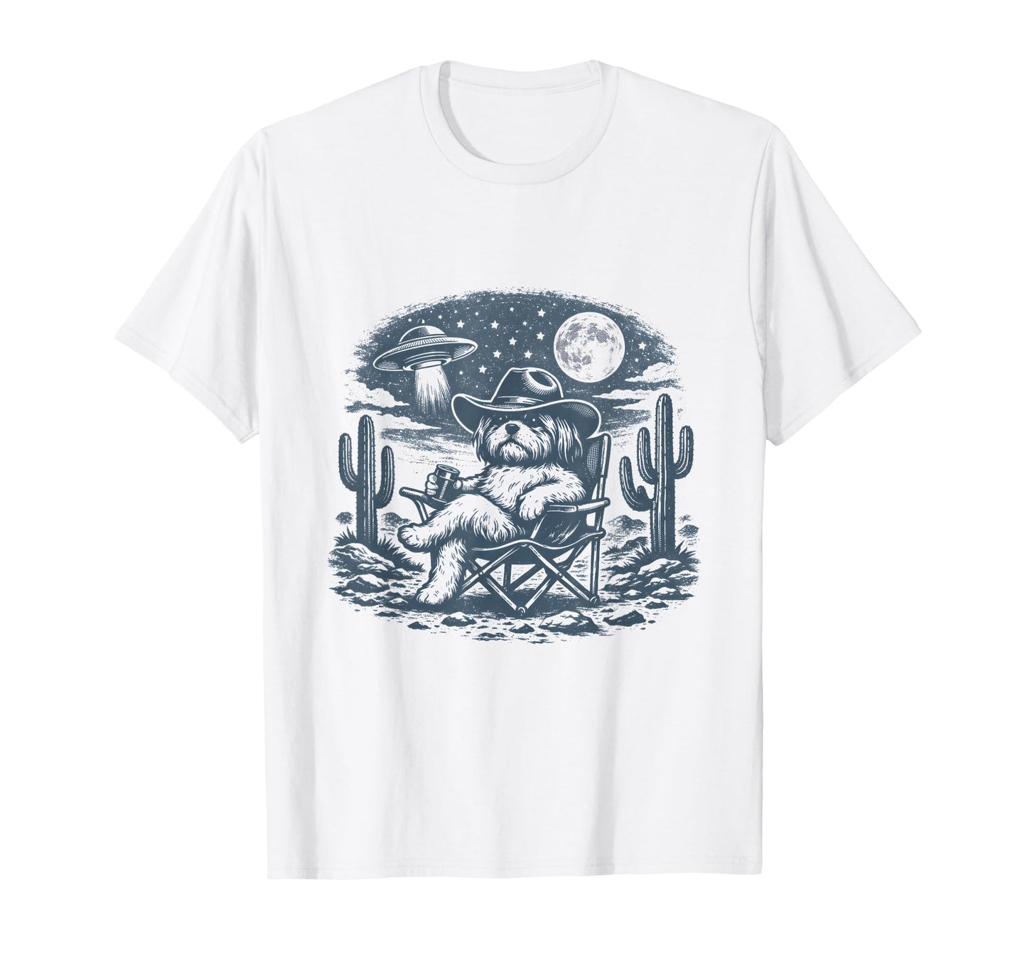 Shih Tzu Cowboys Ufo Western T-Shirt - Custom Art Print Unisex - T-Shirt, Sweatshirt, Hoodie