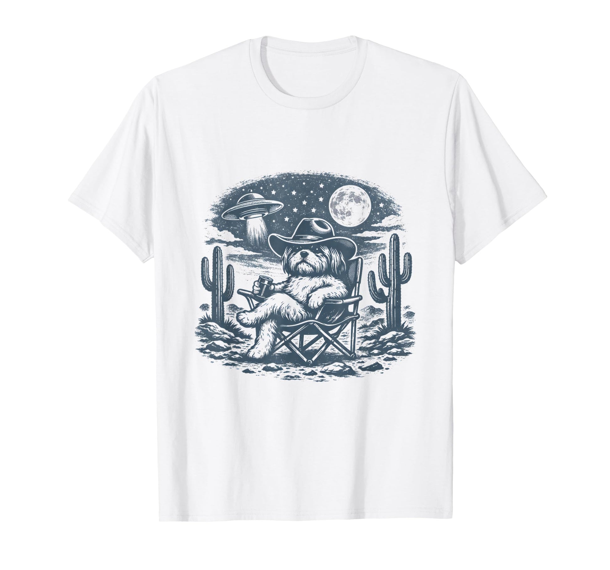 Shih Tzu Cowboys Ufo Western T-Shirt - Custom Art Print Unisex - T-Shirt, Sweatshirt, Hoodie