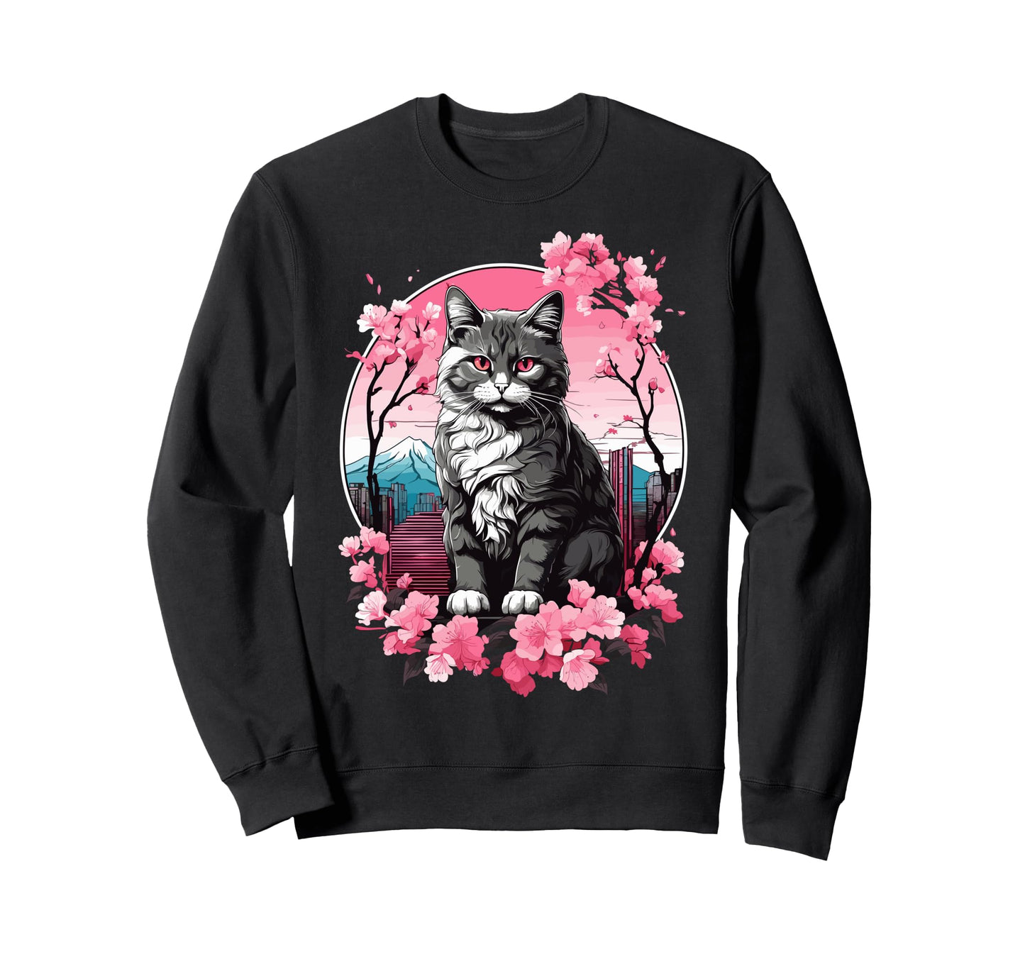 Anime Cat Japanese Vaporwave Aesthetic Sweatshirt - Graphic Print Unisex - T-Shirt, Sweatshirt, Hoodie