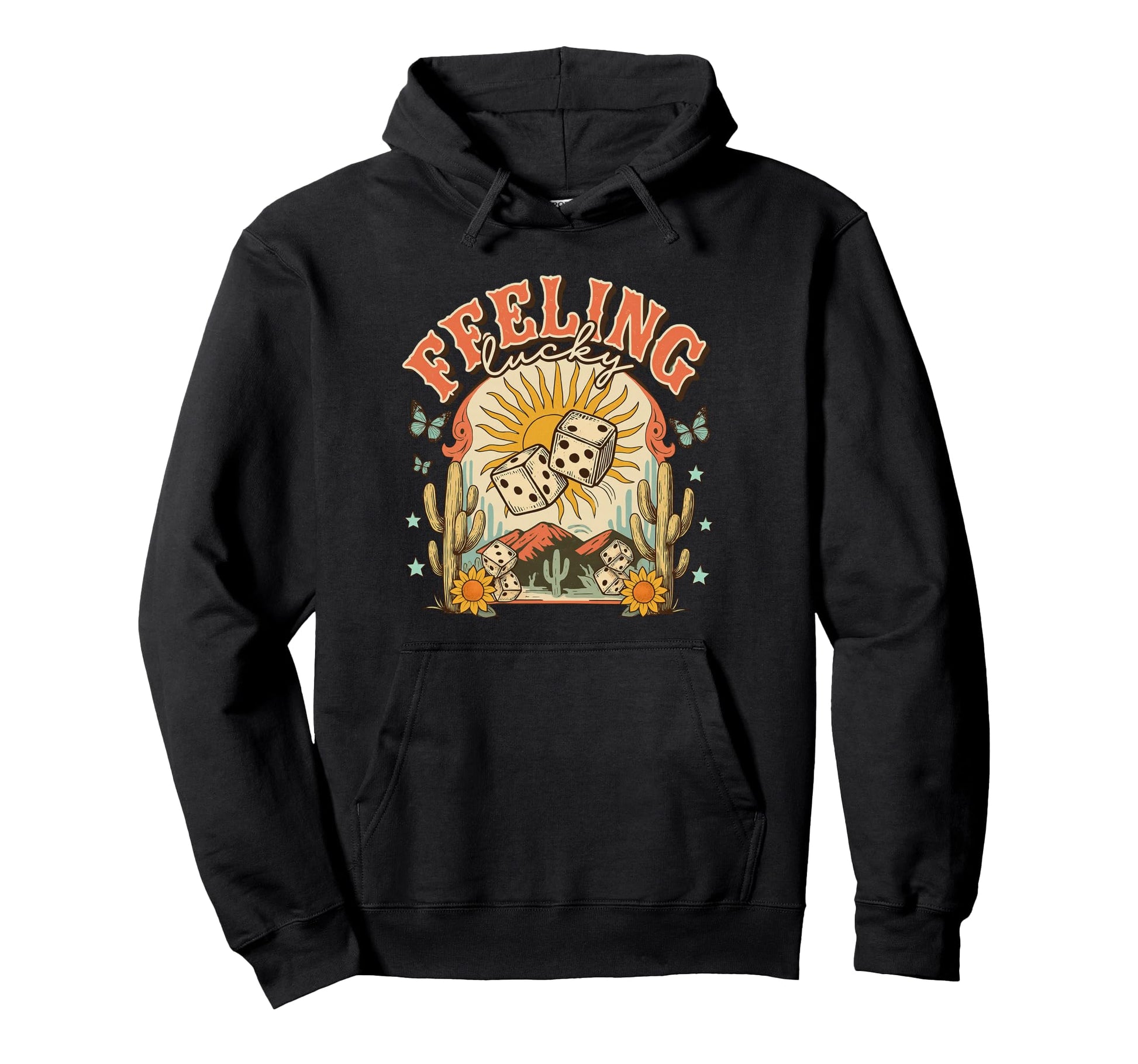 Feeling Lucky Turquoise Frame Trendy Hoodie - Minimalist Print Men Women - T-Shirt, Sweatshirt, Hoodie