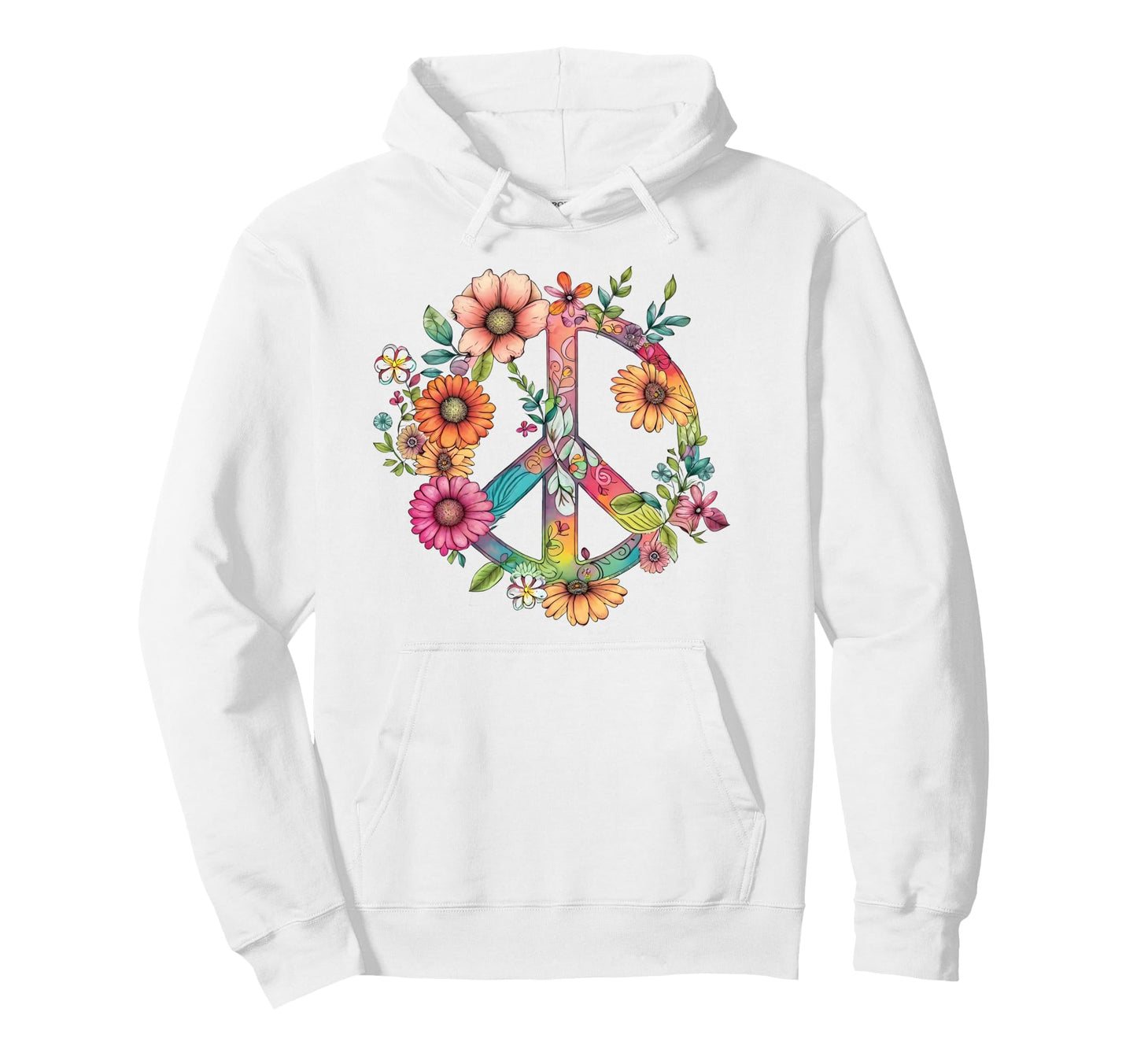Pretty 60S Peace Love Floral Peace Sign Hoodie - Novelty Apparel for Adults - T-Shirt, Sweatshirt, Hoodie