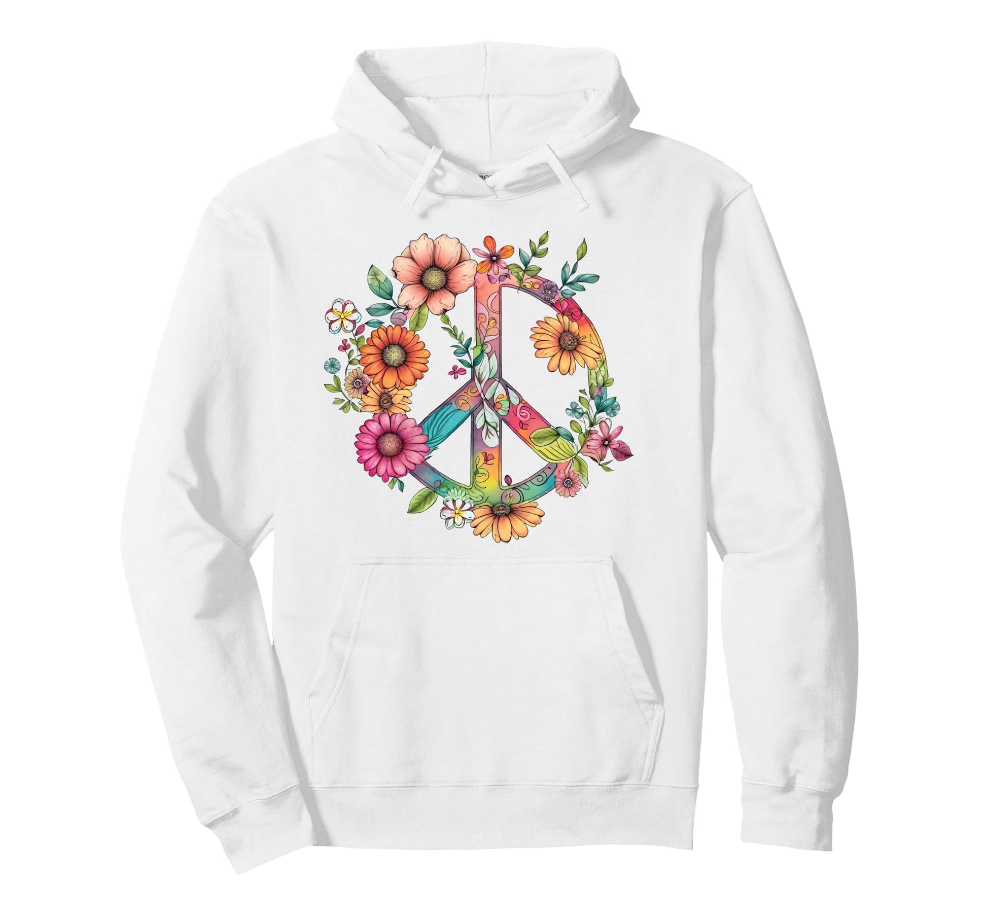 Pretty 60S Peace Love Floral Peace Sign Hoodie - Novelty Apparel for Adults - T-Shirt, Sweatshirt, Hoodie