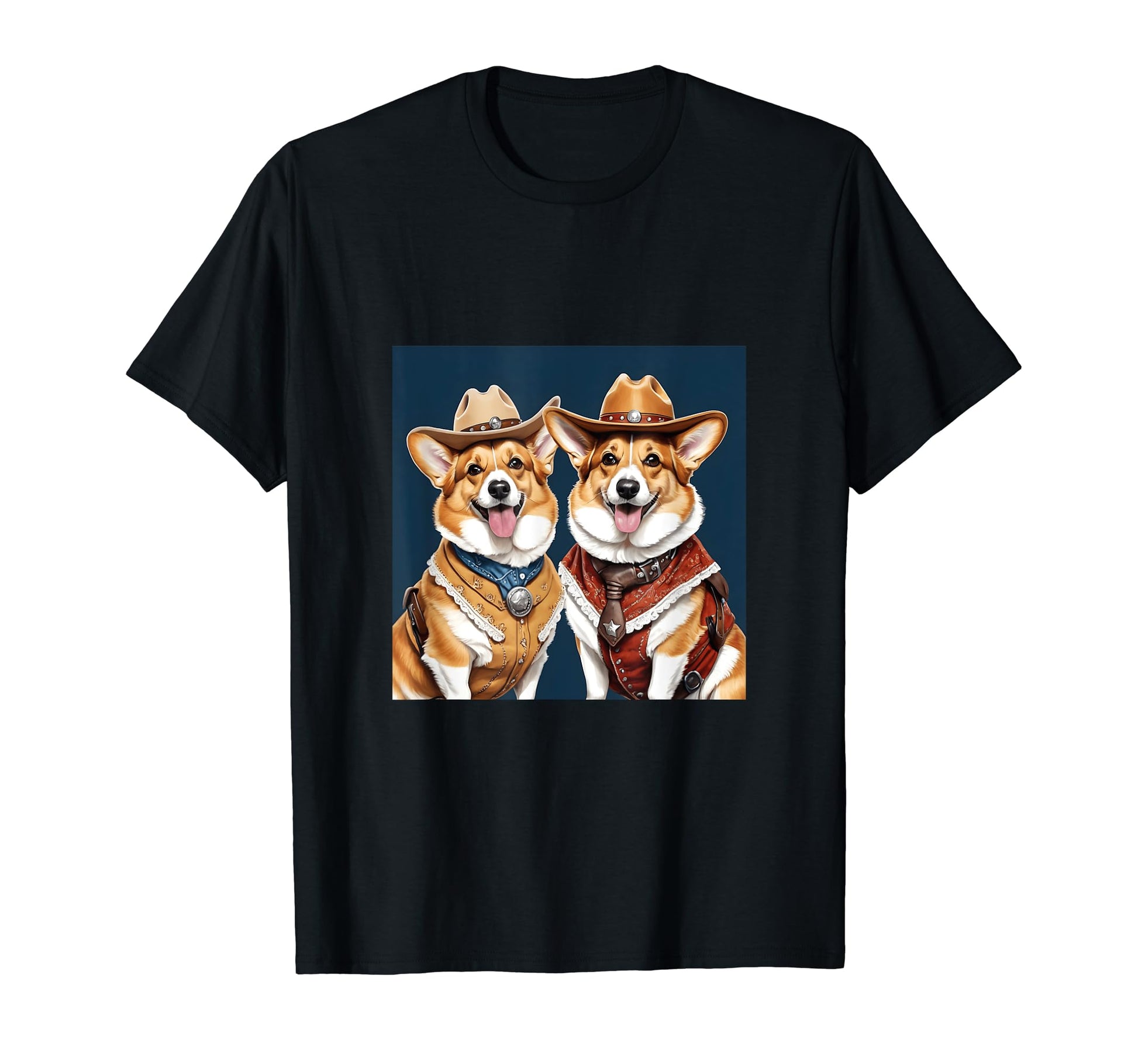Welsh Corgis Cowboys Art T-Shirt - Novelty Apparel Unisex - T-Shirt, Sweatshirt, Hoodie