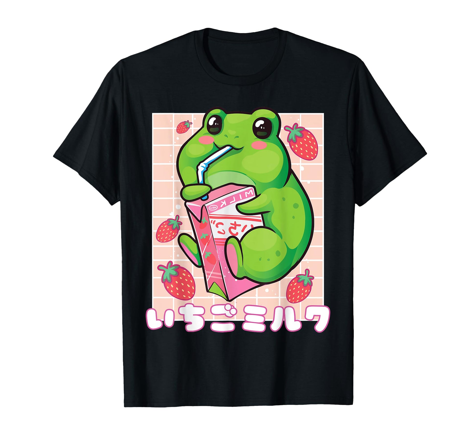 Kawaii Strawberry Milk Frog T-Shirt - Custom Art Print for Adults - T-Shirt, Sweatshirt, Hoodie