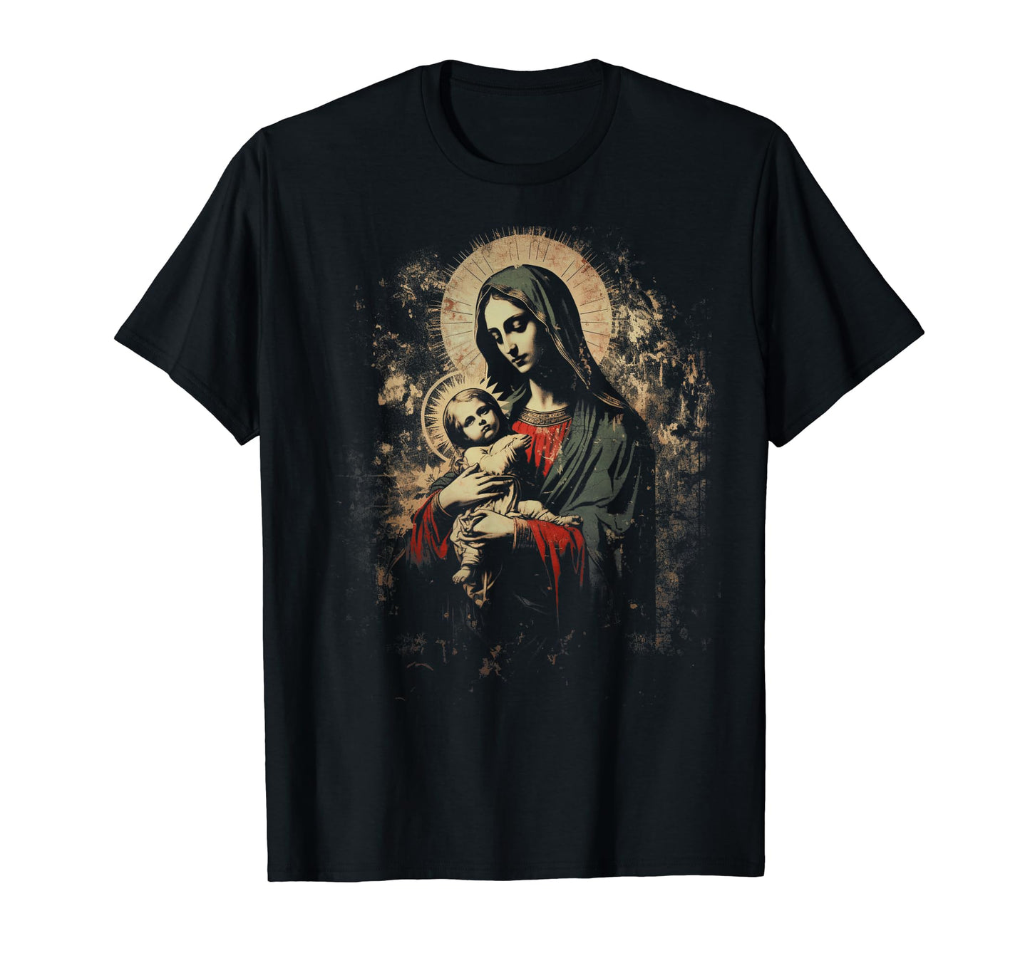 Mary Jesus Distressed 90S Goth Grunge T-Shirt - Trendy Graphic for Adults - T-Shirt, Sweatshirt, Hoodie