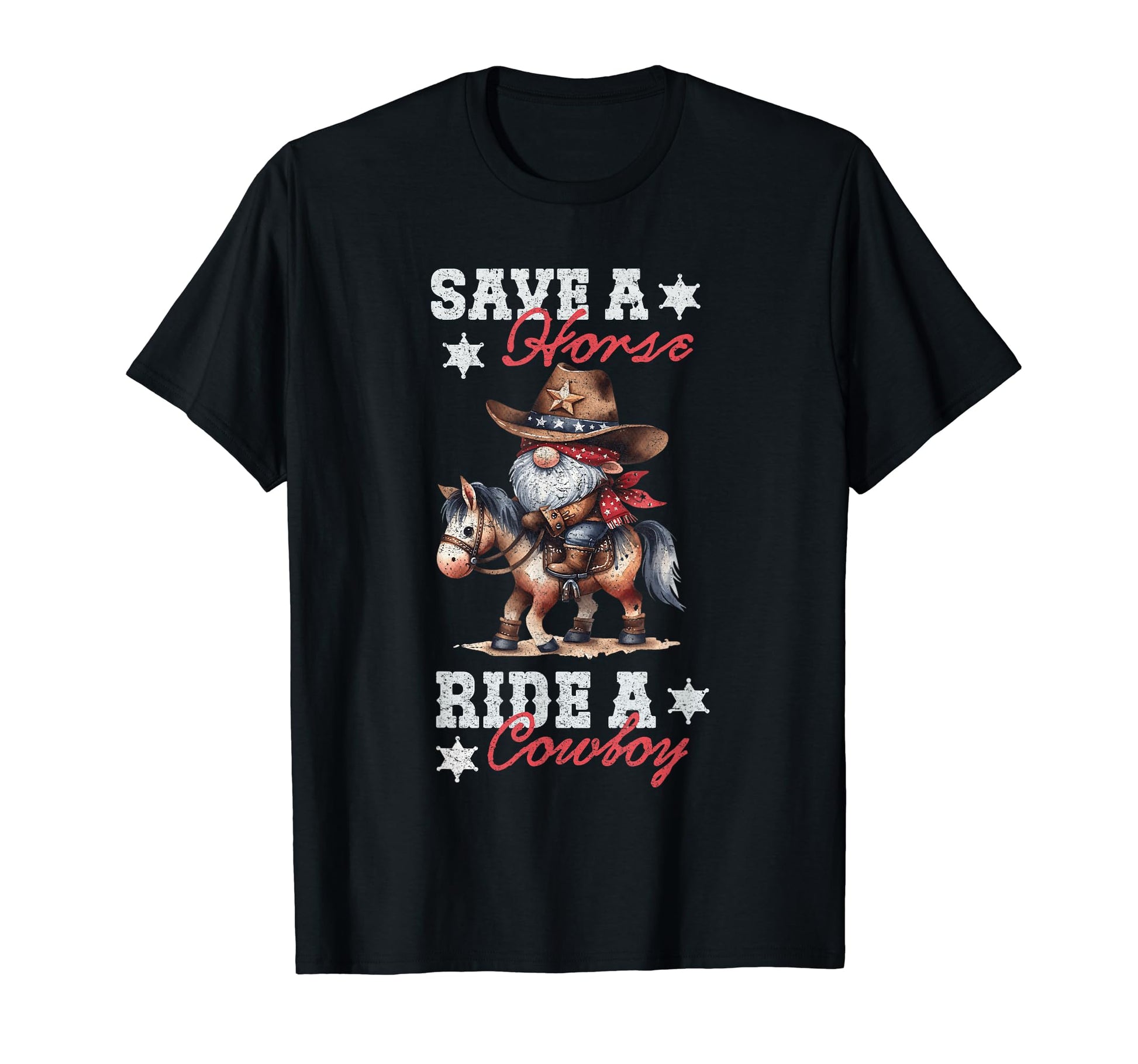Save Horse Ride Cowboy Gnome 4Th T-Shirt - Casual Everyday Wear Men Women - T-Shirt, Sweatshirt, Hoodie