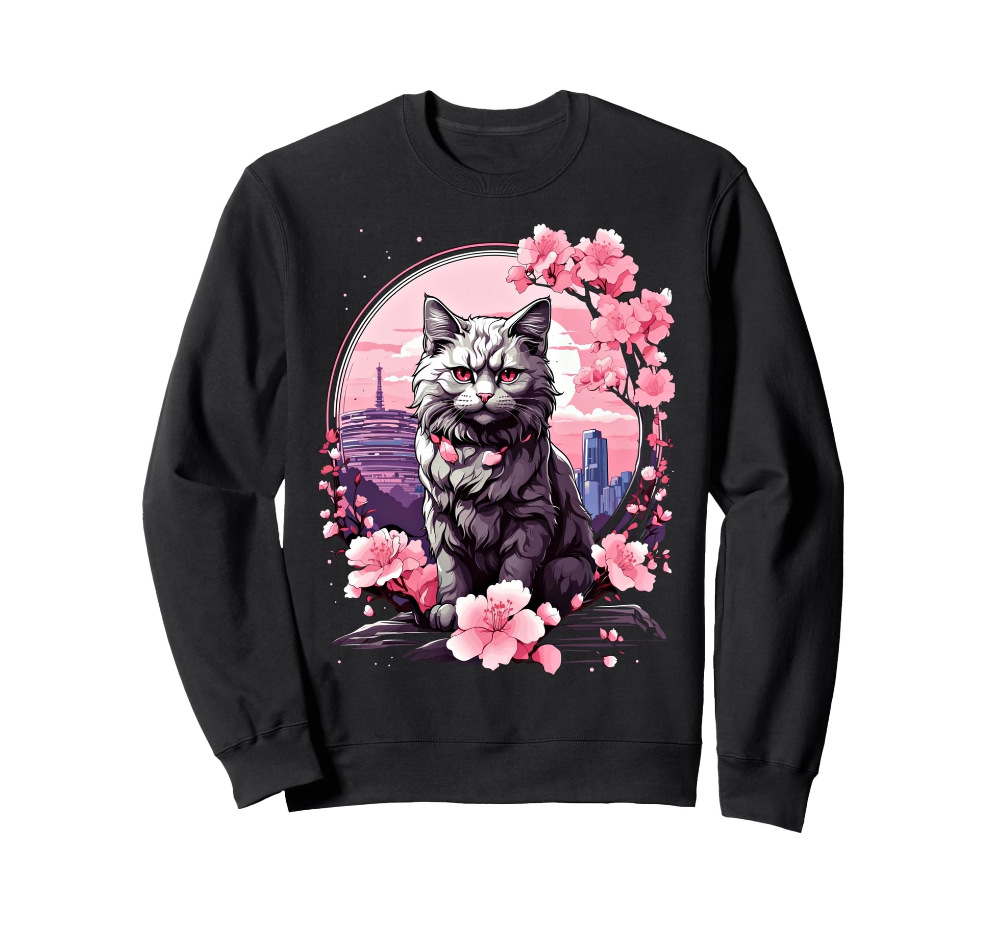 Anime Cat Japanese Vaporwave Sweatshirt - Custom Art Print Men Women - T-Shirt, Sweatshirt, Hoodie