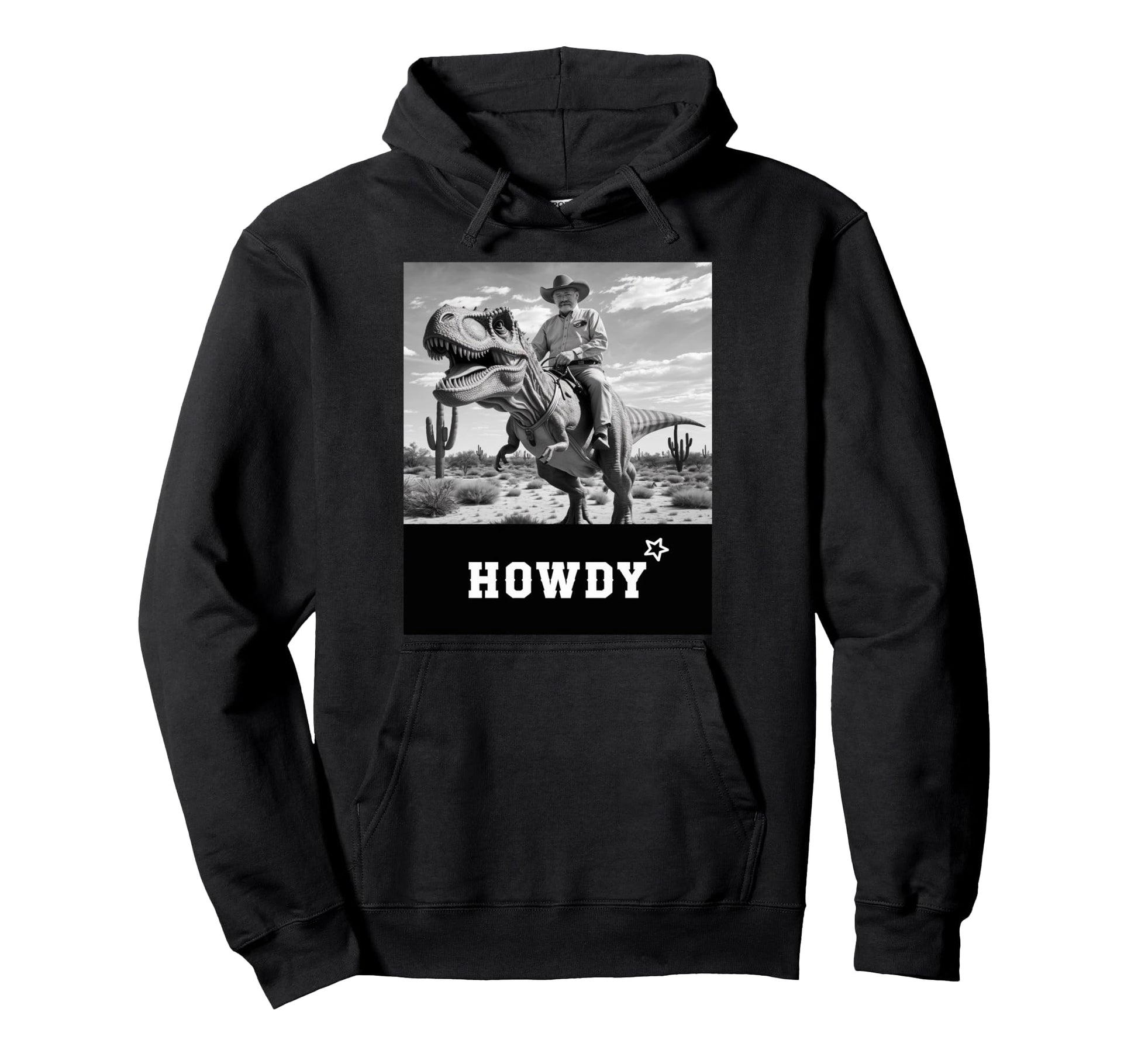Cowboy Riding Dinosaur Meme Howdy Hoodie - Minimalist Print Men Women - T-Shirt, Sweatshirt, Hoodie