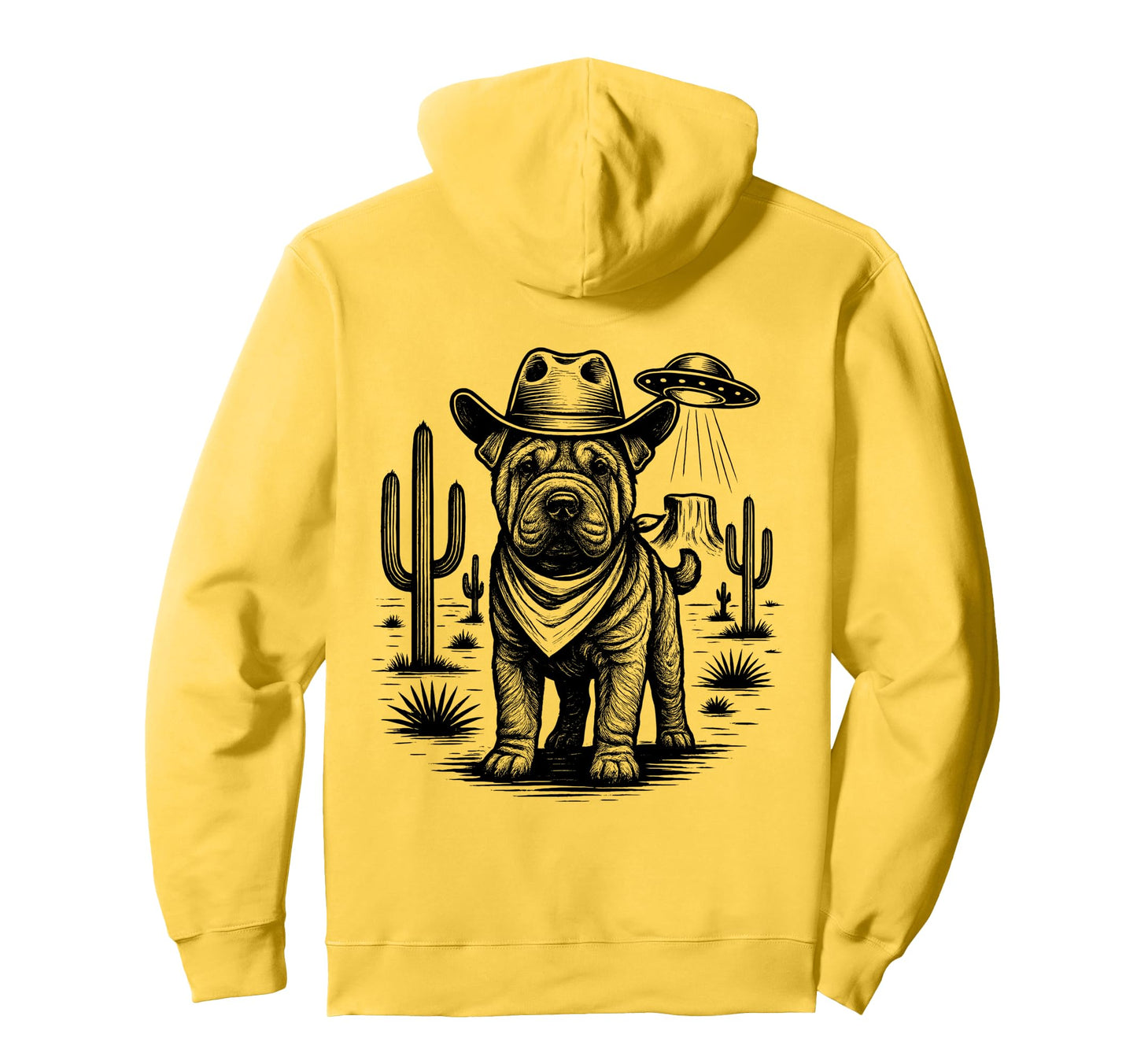 Cowboy Shar Pei Dog Ufo Western Hoodie - Graphic Print Men Women - T-Shirt, Sweatshirt, Hoodie