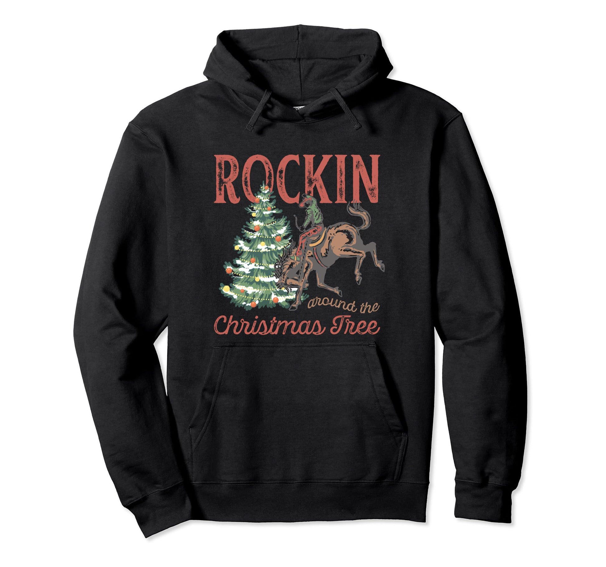 Rocking Around Tree Country Cowboy Hoodie - Graphic Print for Adults - T-Shirt, Sweatshirt, Hoodie