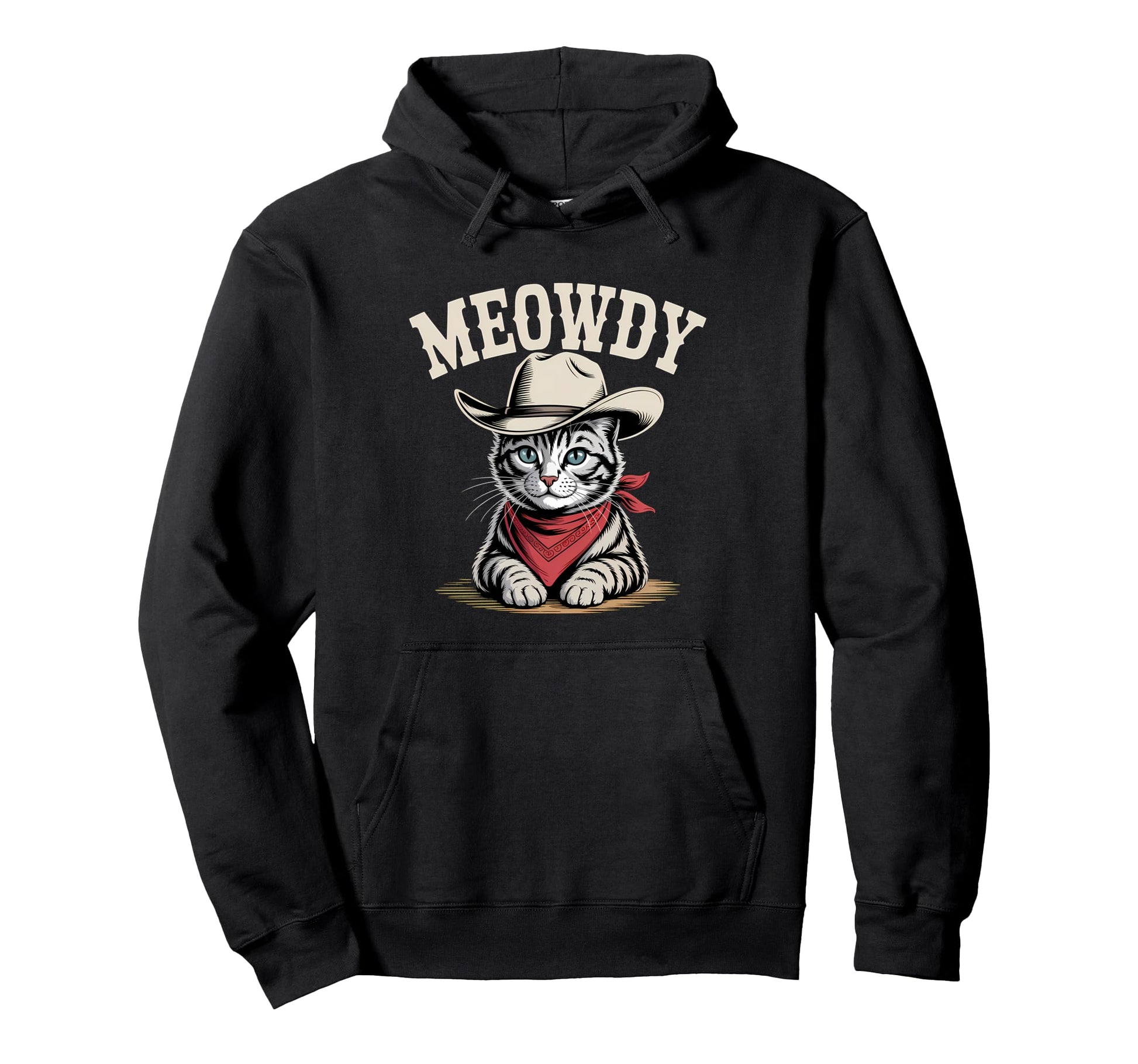 Meowdy Cat Western Country Funny Hoodie - Casual Everyday Wear Unisex - T-Shirt, Sweatshirt, Hoodie