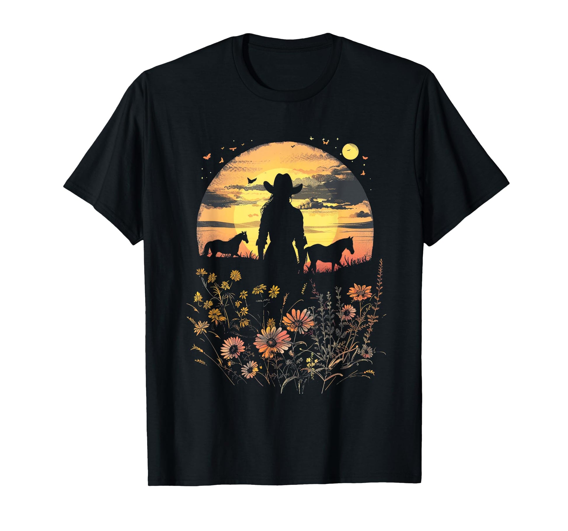 Wild Flowers Horses Country Cowboy T-Shirt - Custom Art Print Men Women - T-Shirt, Sweatshirt, Hoodie