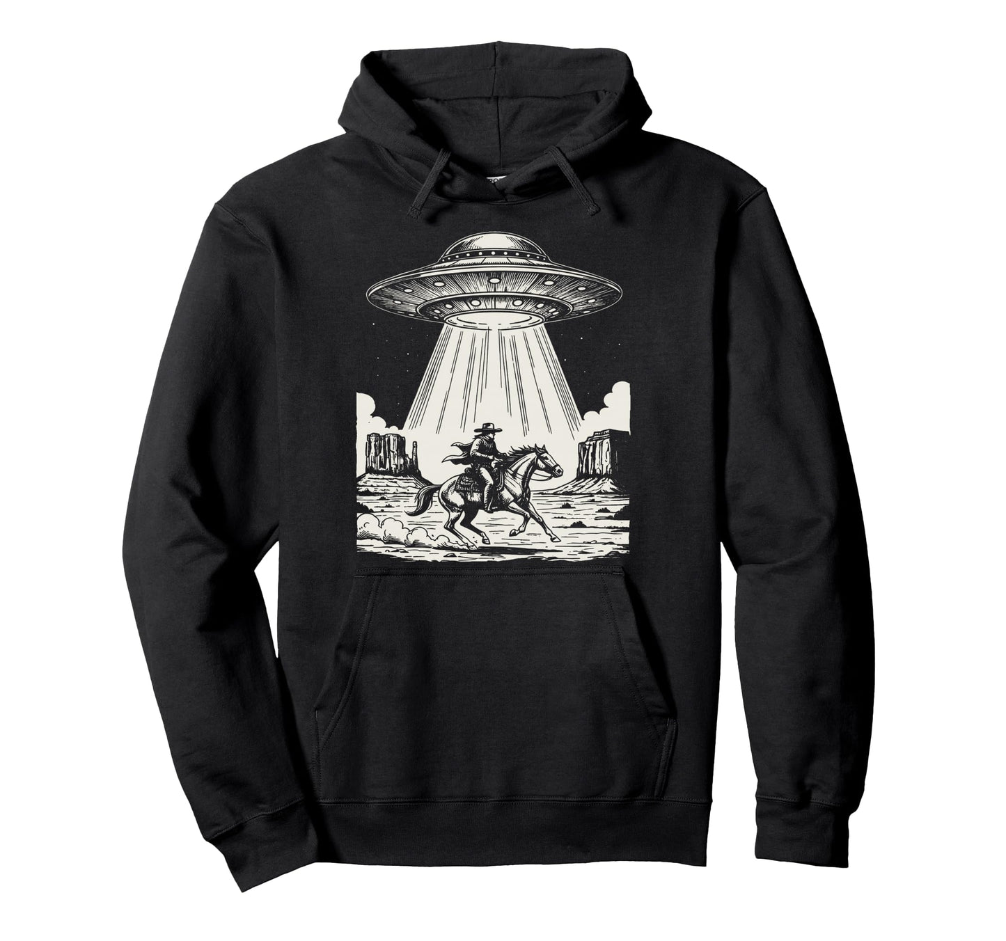 Cowboy Ufo Space Ship Western Desert Hoodie - Unique Graphic for Adults - T-Shirt, Sweatshirt, Hoodie