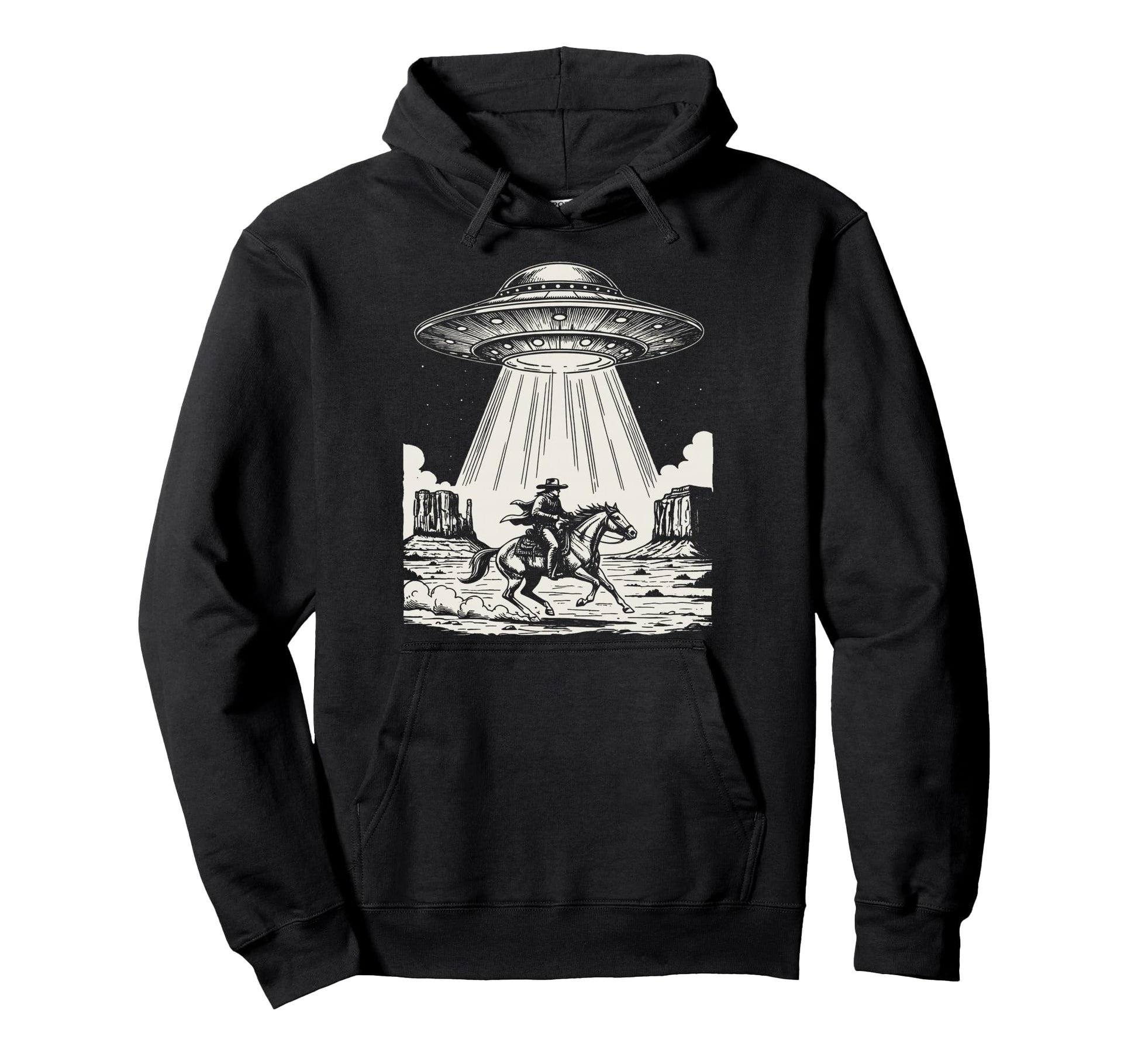 Cowboy Ufo Space Ship Western Desert Hoodie - Unique Graphic for Adults - T-Shirt, Sweatshirt, Hoodie