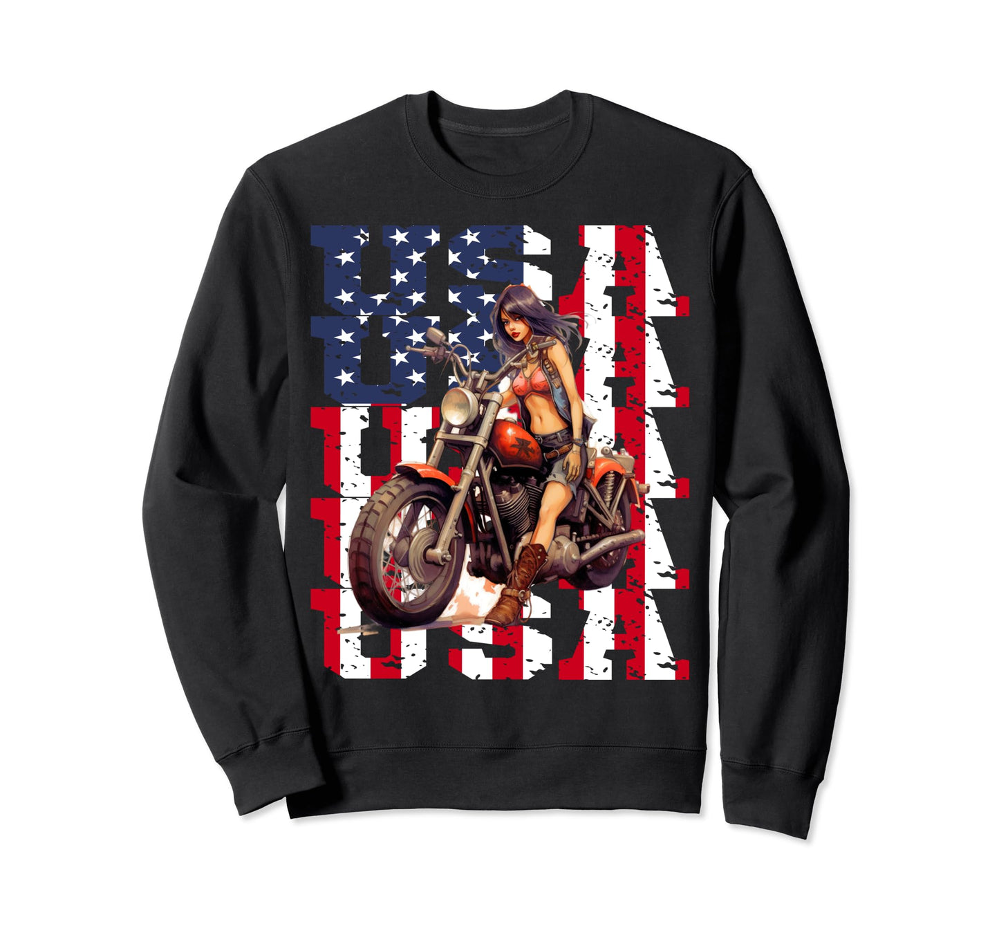Motorcycle American Flag Helmet Sweatshirt - Fun Novelty Design for Adults - T-Shirt, Sweatshirt, Hoodie
