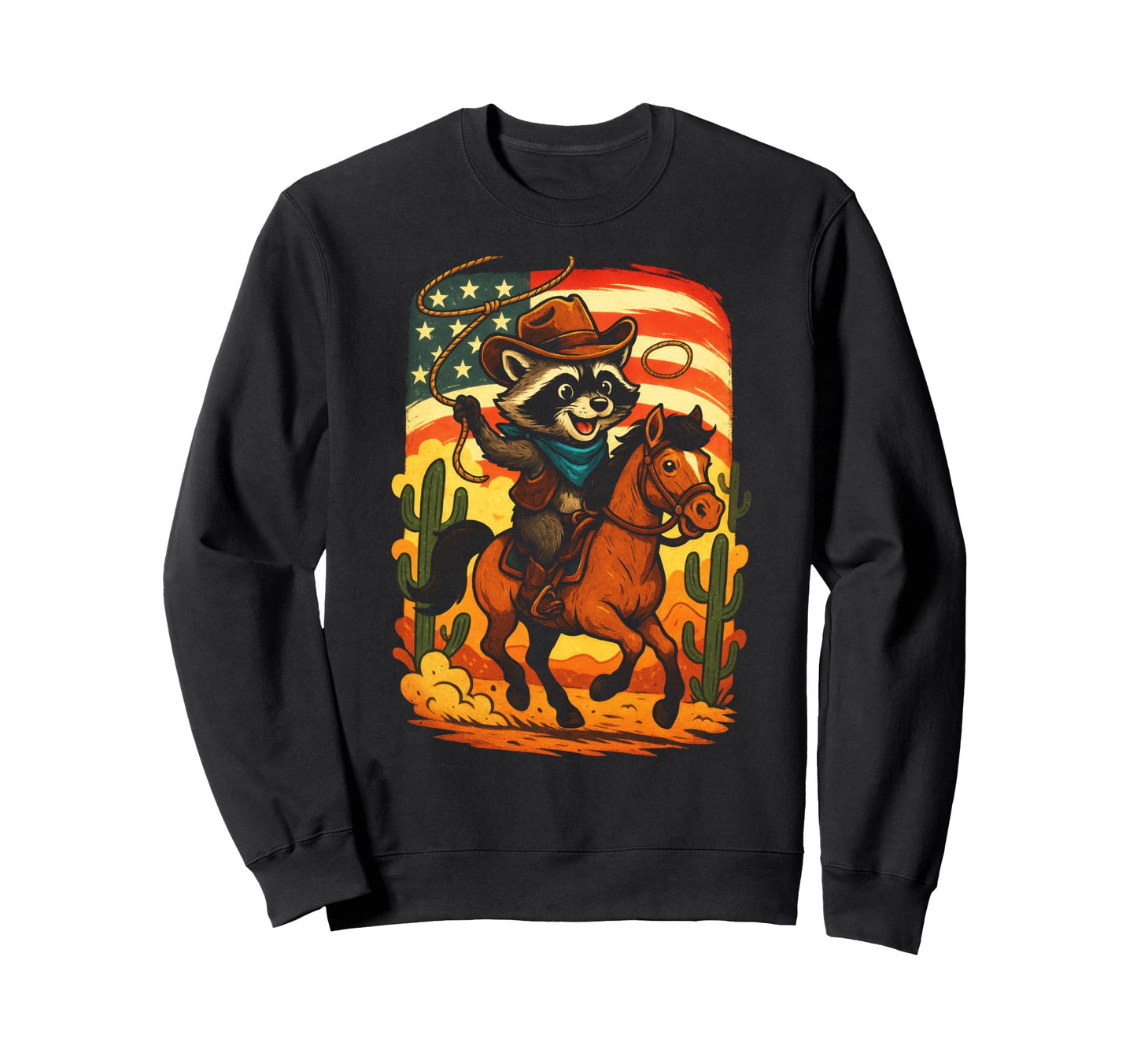 Cowboy Racoon Western Adventure Sweatshirt - Casual Everyday Wear Men Women - T-Shirt, Sweatshirt, Hoodie