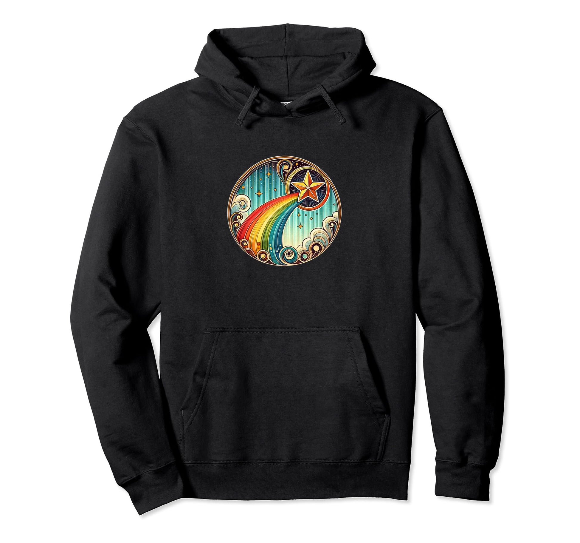 Shooting Star Rainbow Illustration Hoodie - Graphic Print Men Women - T-Shirt, Sweatshirt, Hoodie