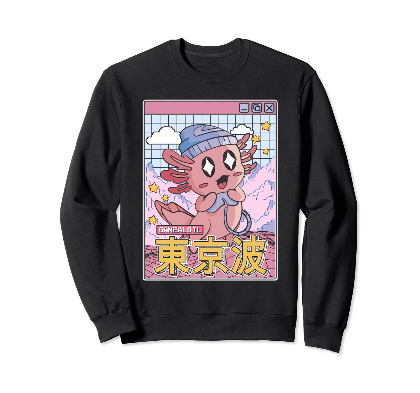 Happy Axolotl Gaming Vaporwave Sweatshirt - Aesthetic Graphic Unisex - T-Shirt, Sweatshirt, Hoodie