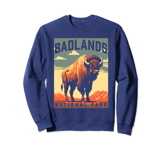 Badlands National Park Bison Sweatshirt - Minimalist Print for Adults - T-Shirt, Sweatshirt, Hoodie