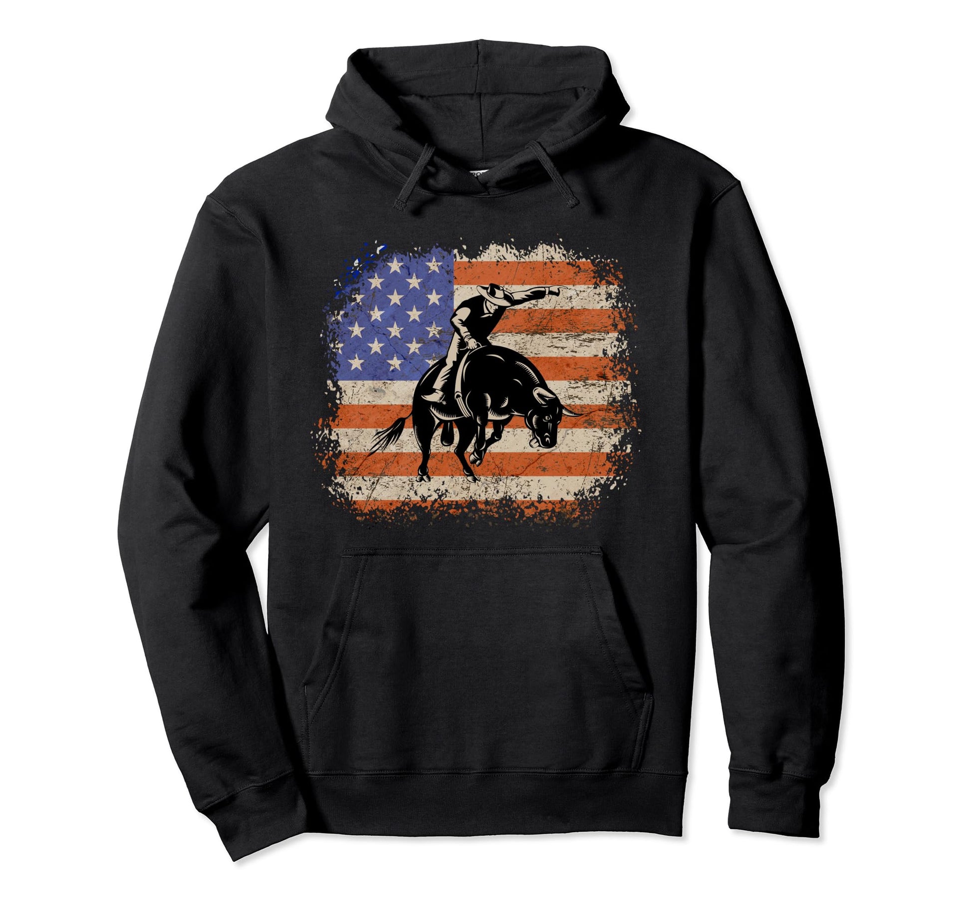 Patriotic American Flag Rodeo Cowboys Usa Hoodie - Trendy Graphic Unisex - T-Shirt, Sweatshirt, Hoodie