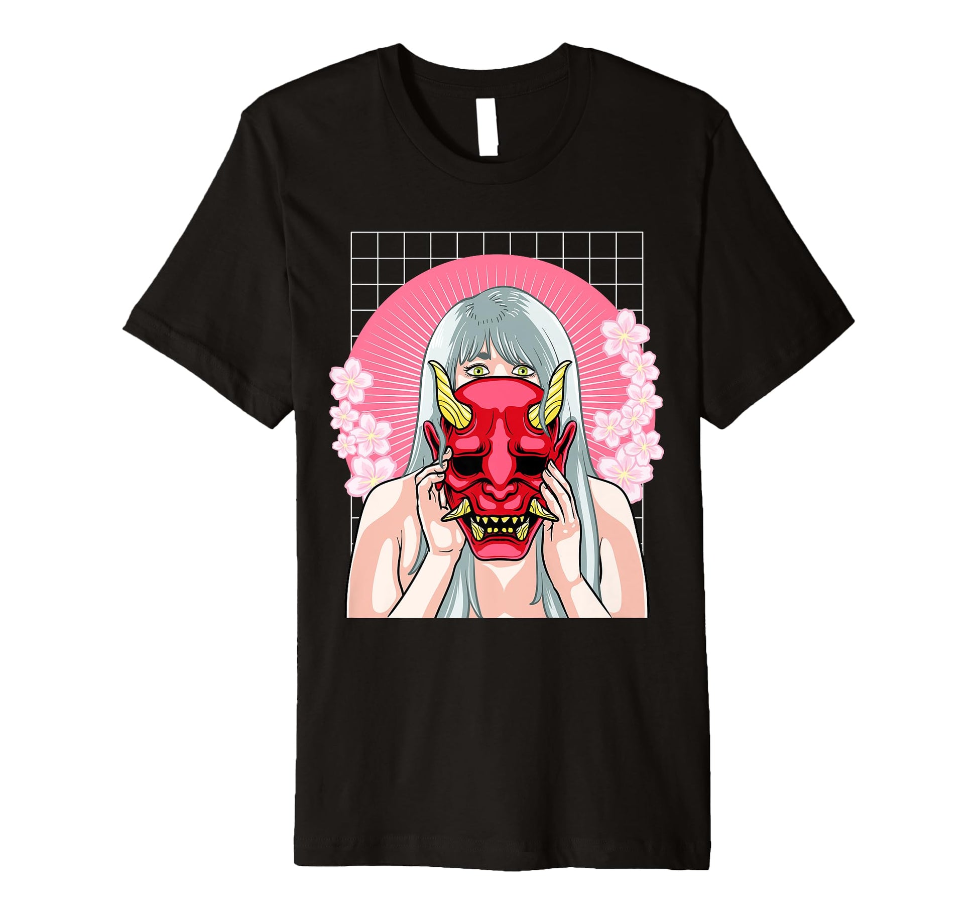 Hannya Mask Vaporwave Japanese T-Shirt - Casual Everyday Wear for Adults - T-Shirt, Sweatshirt, Hoodie