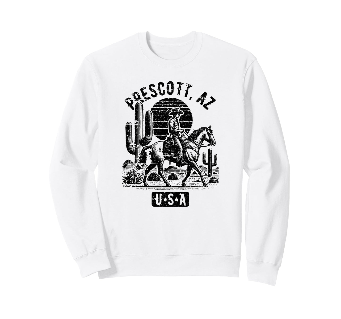 Prescott Arizona Usa Cowboy Horse Sweatshirt - Graphic Print Unisex - T-Shirt, Sweatshirt, Hoodie