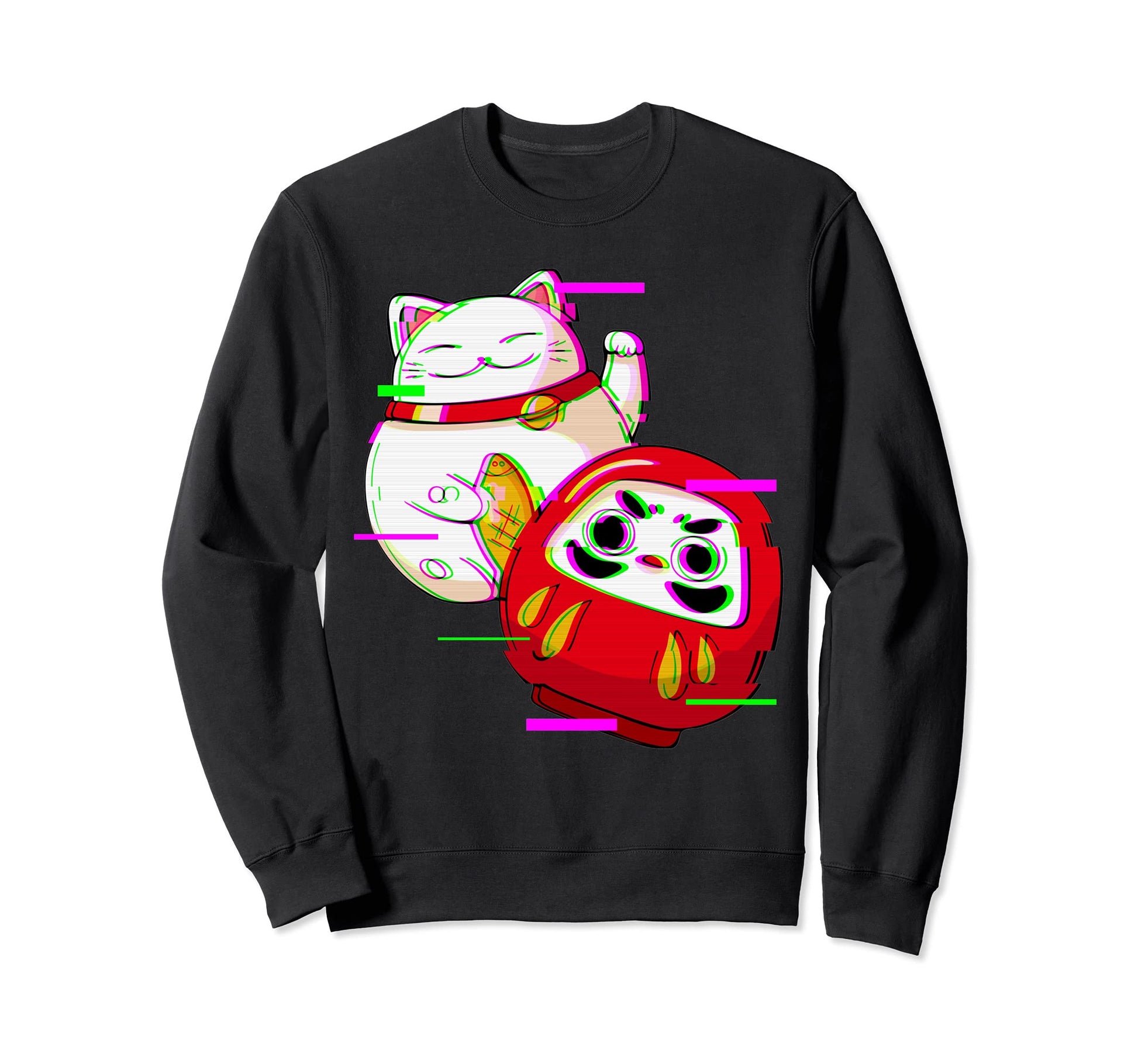 Vaporwave Maneki Neko Lucky Cat Sweatshirt - Custom Art Print for Adults - T-Shirt, Sweatshirt, Hoodie