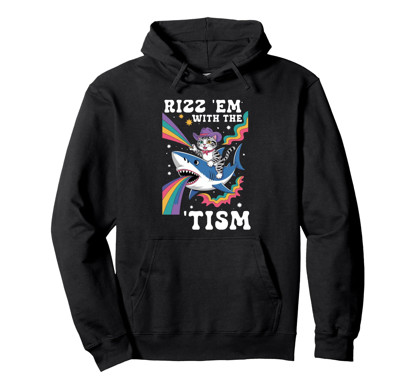 Cowboy Cat Riding Shark Rainbow Sweatshirt - Fun Novelty Design Men Women - T-Shirt, Sweatshirt, Hoodie