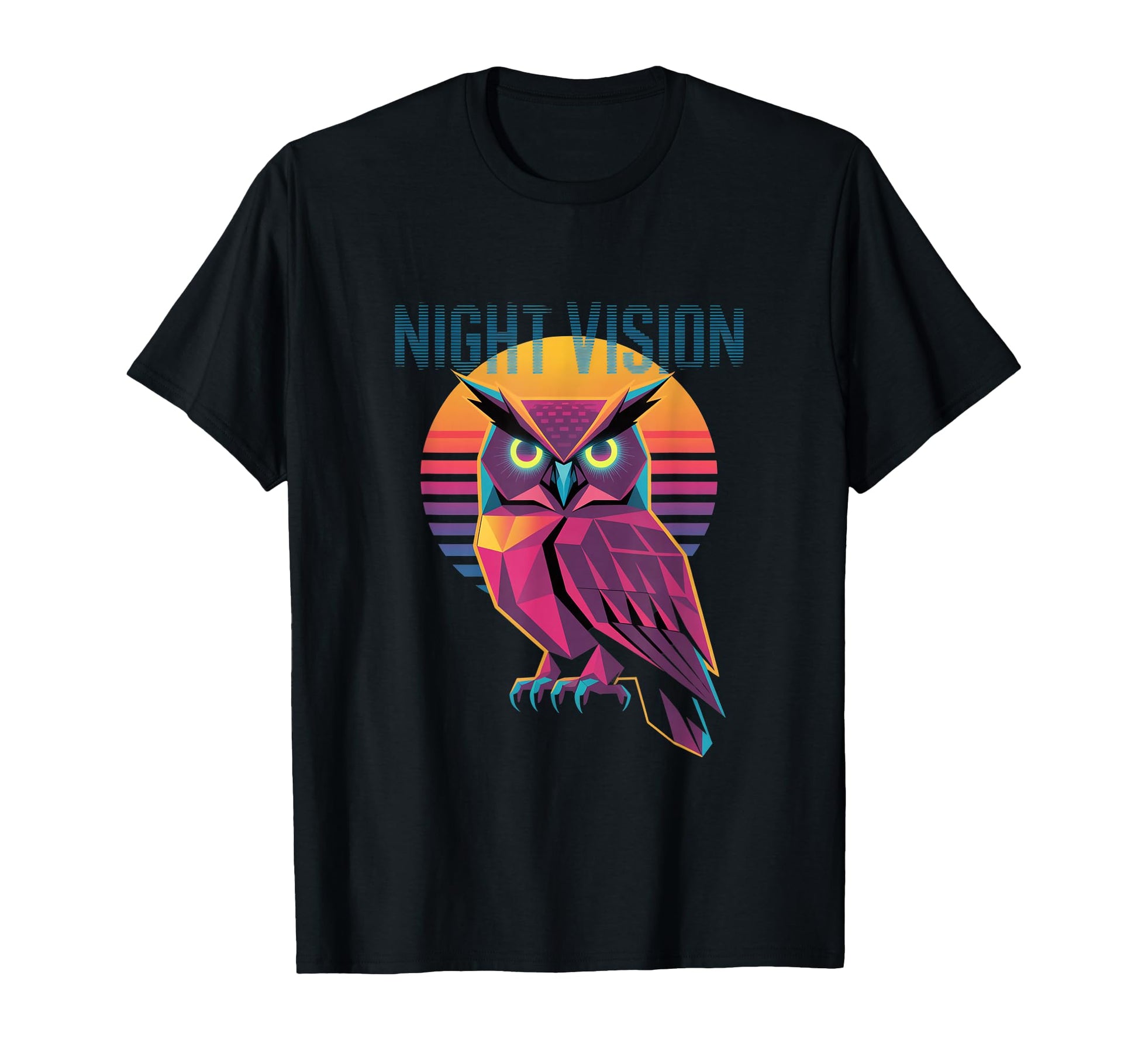 Night Vision Geometric Owl Sunset T-Shirt - Aesthetic Graphic Men Women - T-Shirt, Sweatshirt, Hoodie